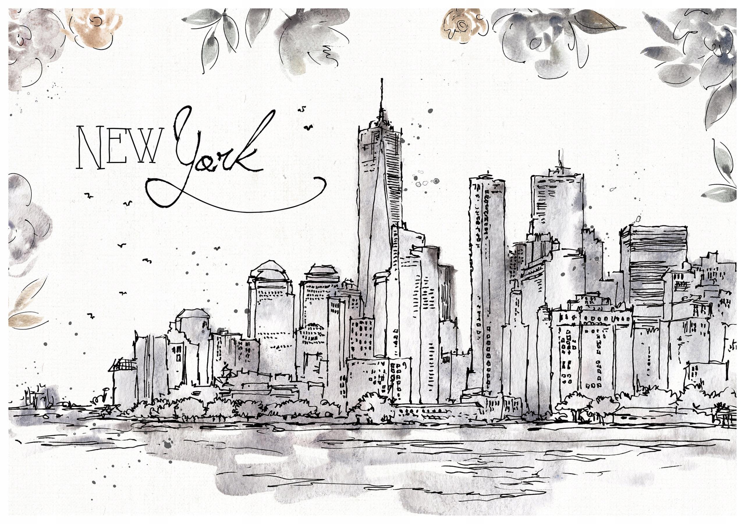 Fototapeta flizelina New York Akvarel skica panorama města 250x175 lepidlo