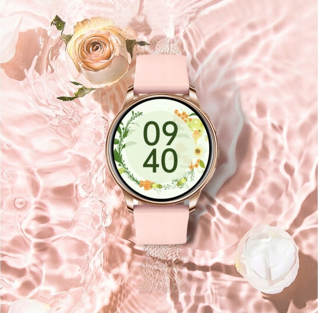 Damski Zegarek Funkcja Rozmowy Polskie Menu Złoty Okrągły Puls SMARTWATCH Mechanizm kwarcowy