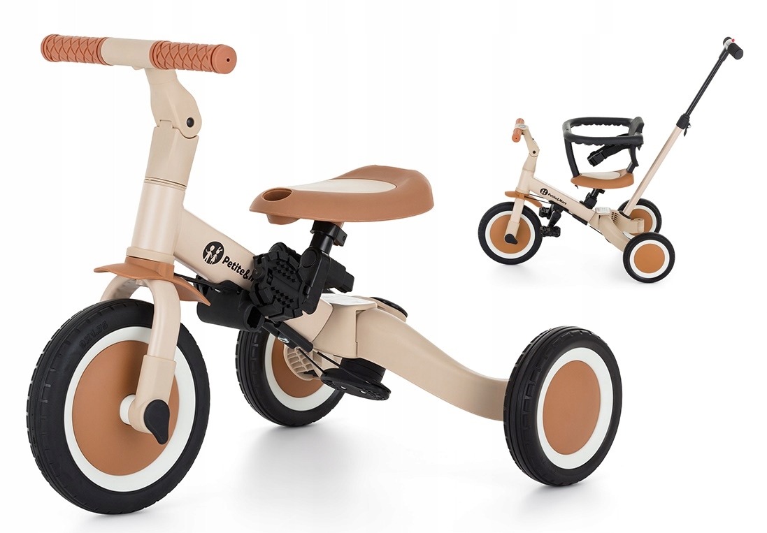 Rower trójkołowy Petite&Mars Turbo beżowy, brązowy