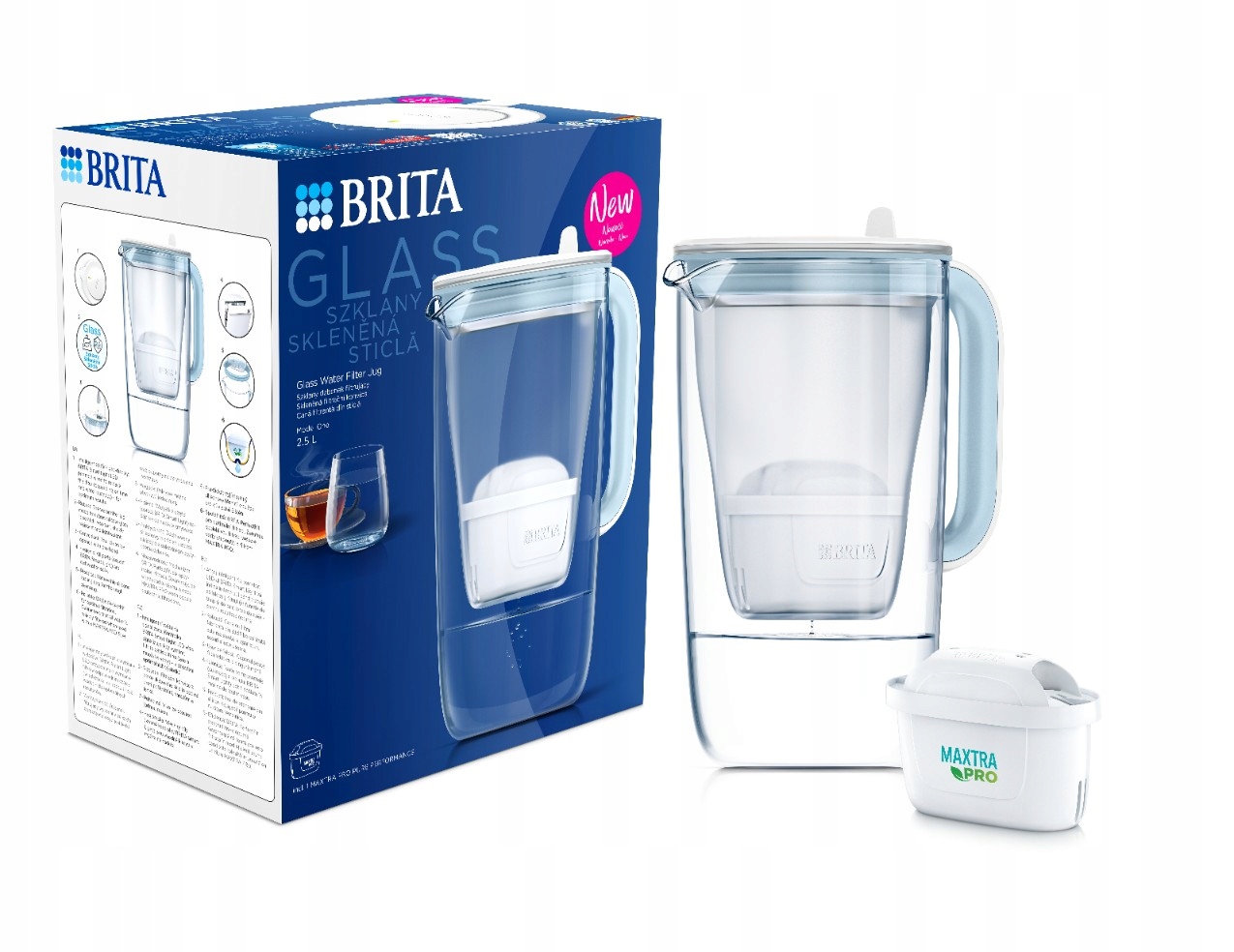 Szklany dzbanek filtrujący Brita Glass niebieski filtr do wody Maxtra Pro