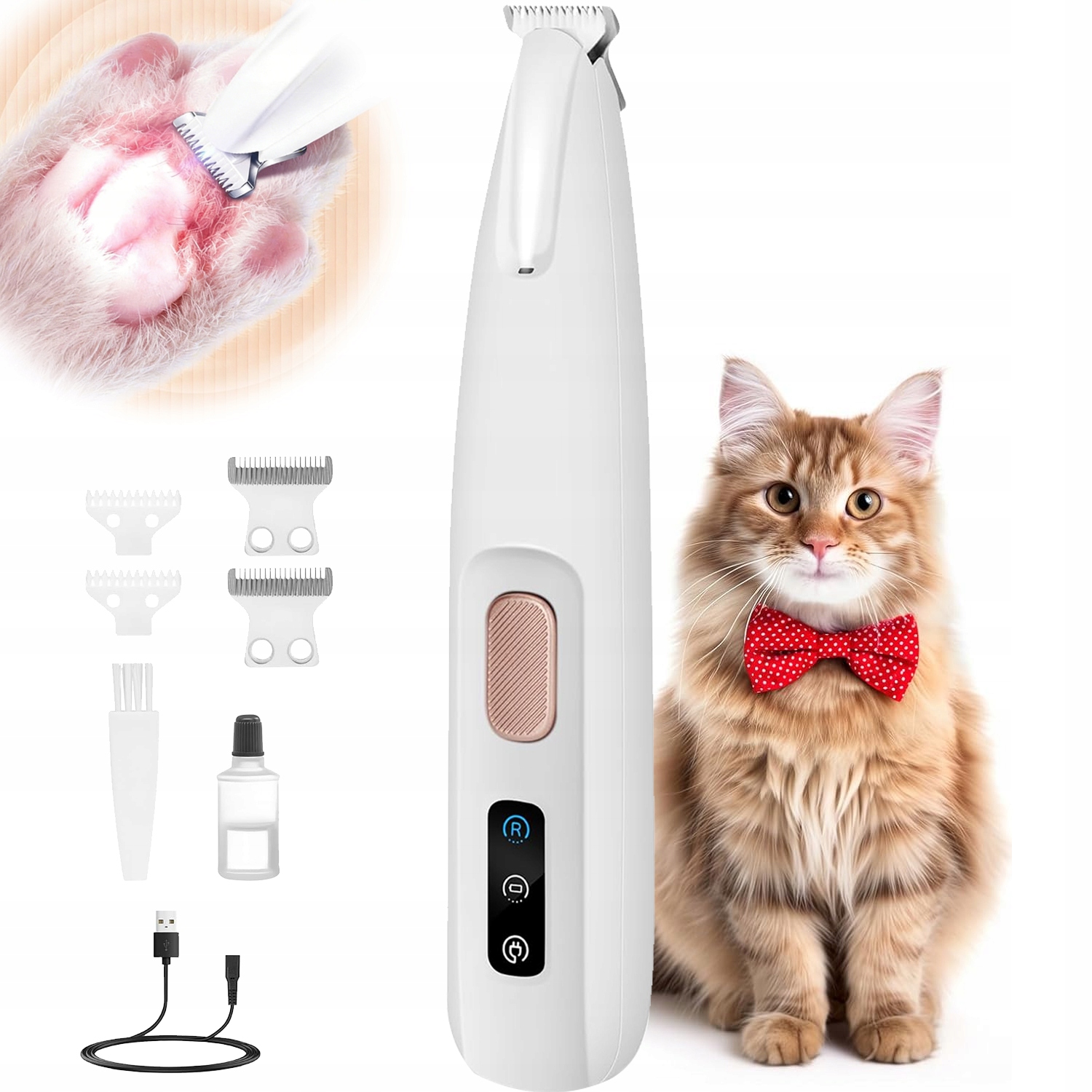 Levně Zastřihovač Psích Tlapek, Strojek Na Srst Kočky, Tichý Provoz S Led Světlem