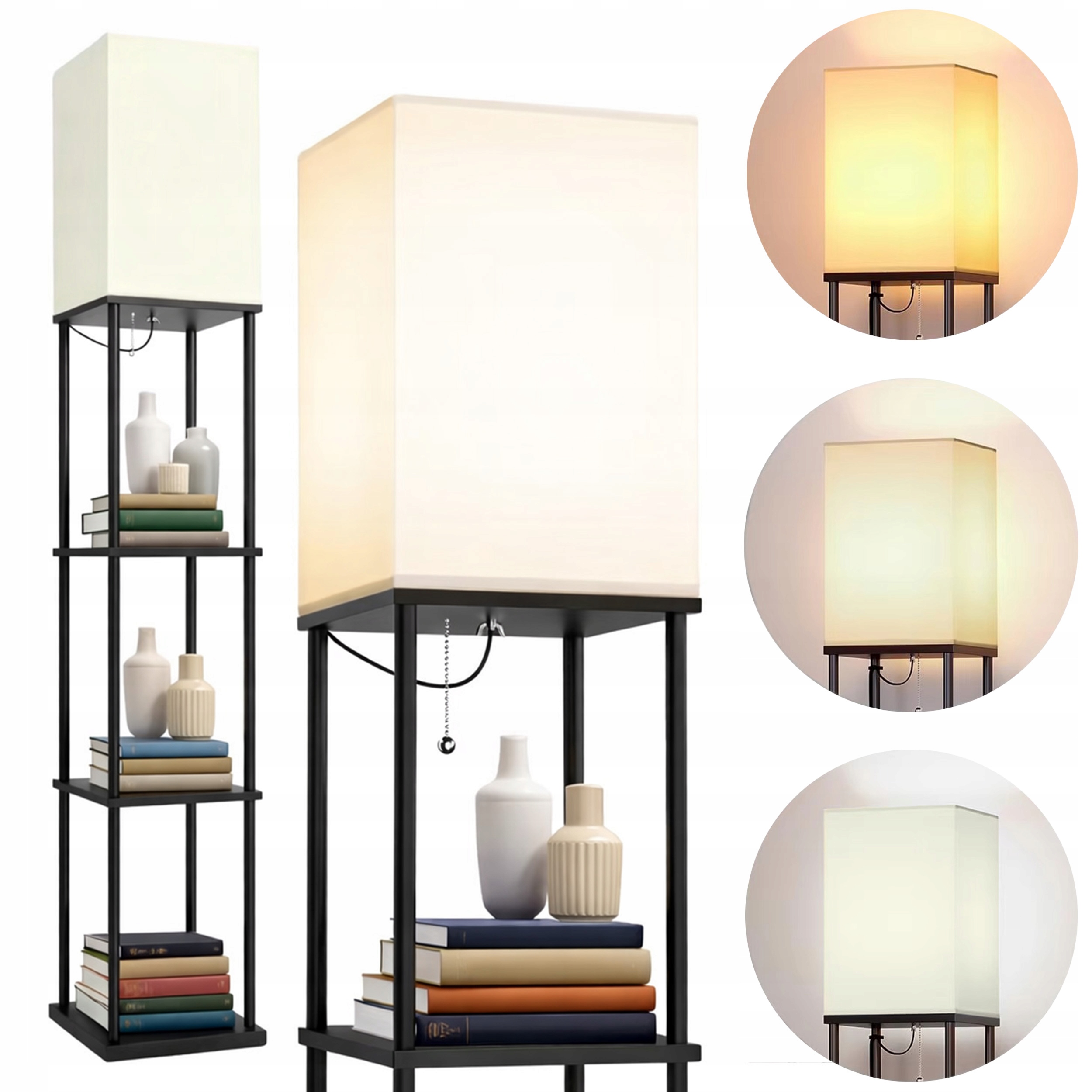 Stojací podlahová lampa 2v1 Led lampa E27 Police Regál na čtení 160 cm