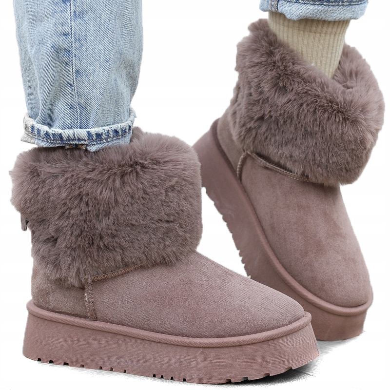 Khaki brązowe botki śniegowce damskie platforma futerko TA-250 r.38