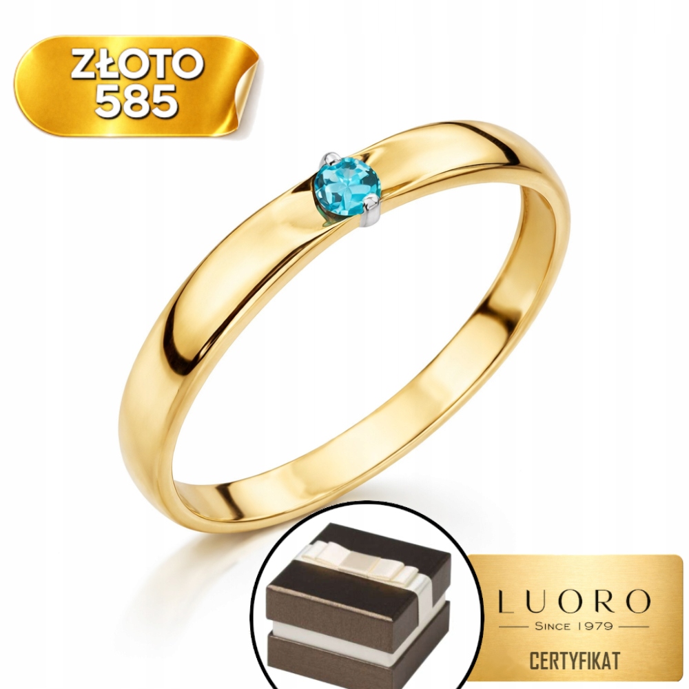 Prstýnek 585 14K S Aqua Klasickým Zirkonem R16