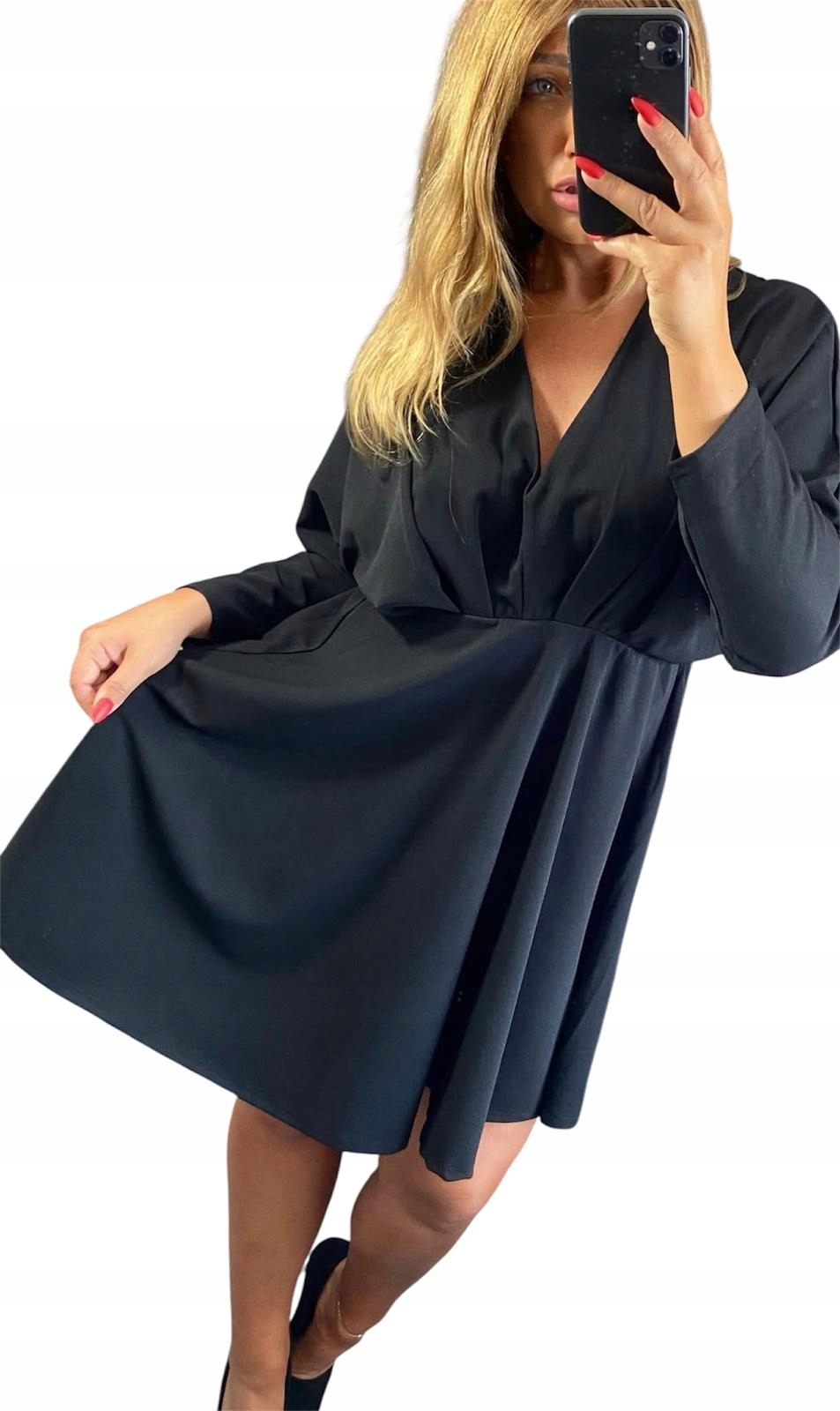 V577 Elegantní Kimono Šaty S Výstřihem Do V, Černé vel. 40 (L)