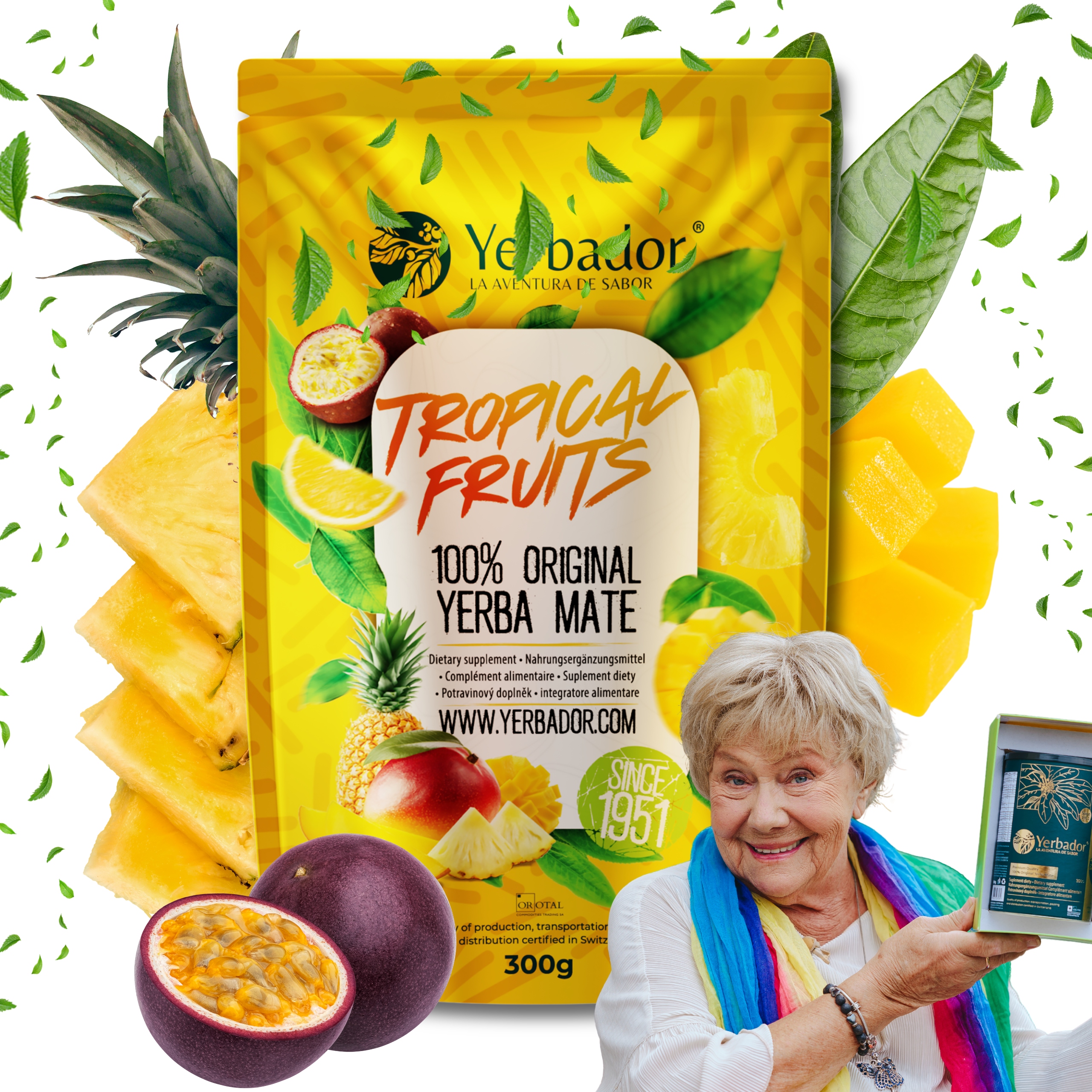 Levně Yerbador Yerba Mate Tropické ovoce Mango Ananas Přírodní energie 300 g