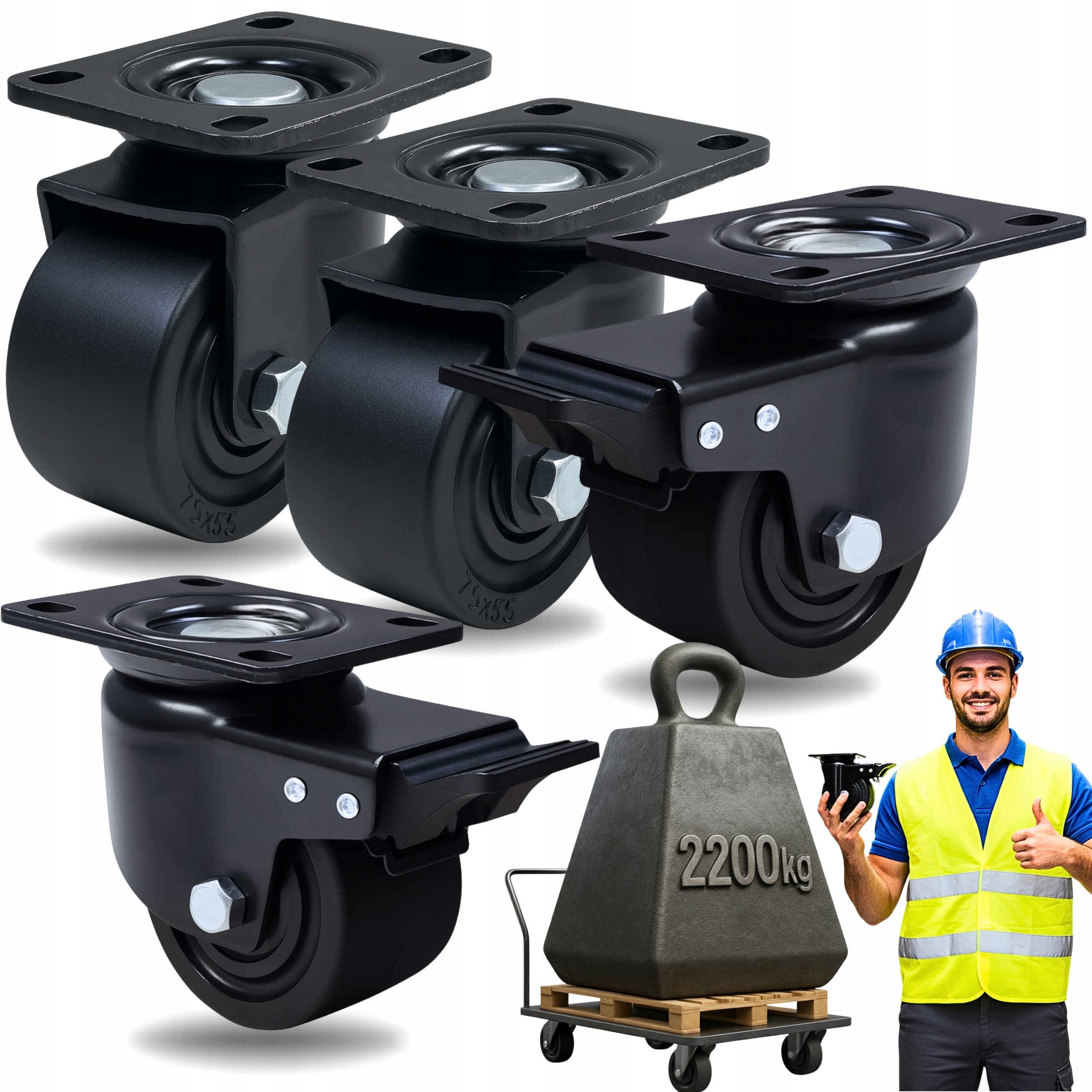 Kolečka 65 mm Otočná s Brzdou Set 4ks pro Vysoké Zatížení 2200KG Silné