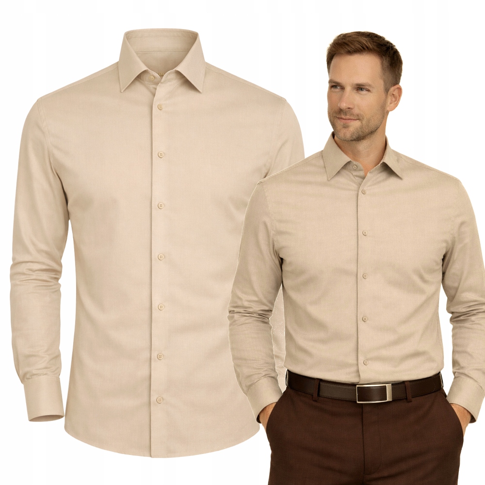 Koszula męska Jasna Beżowa Victorio rozmiar Regular XL wizytowa Twill