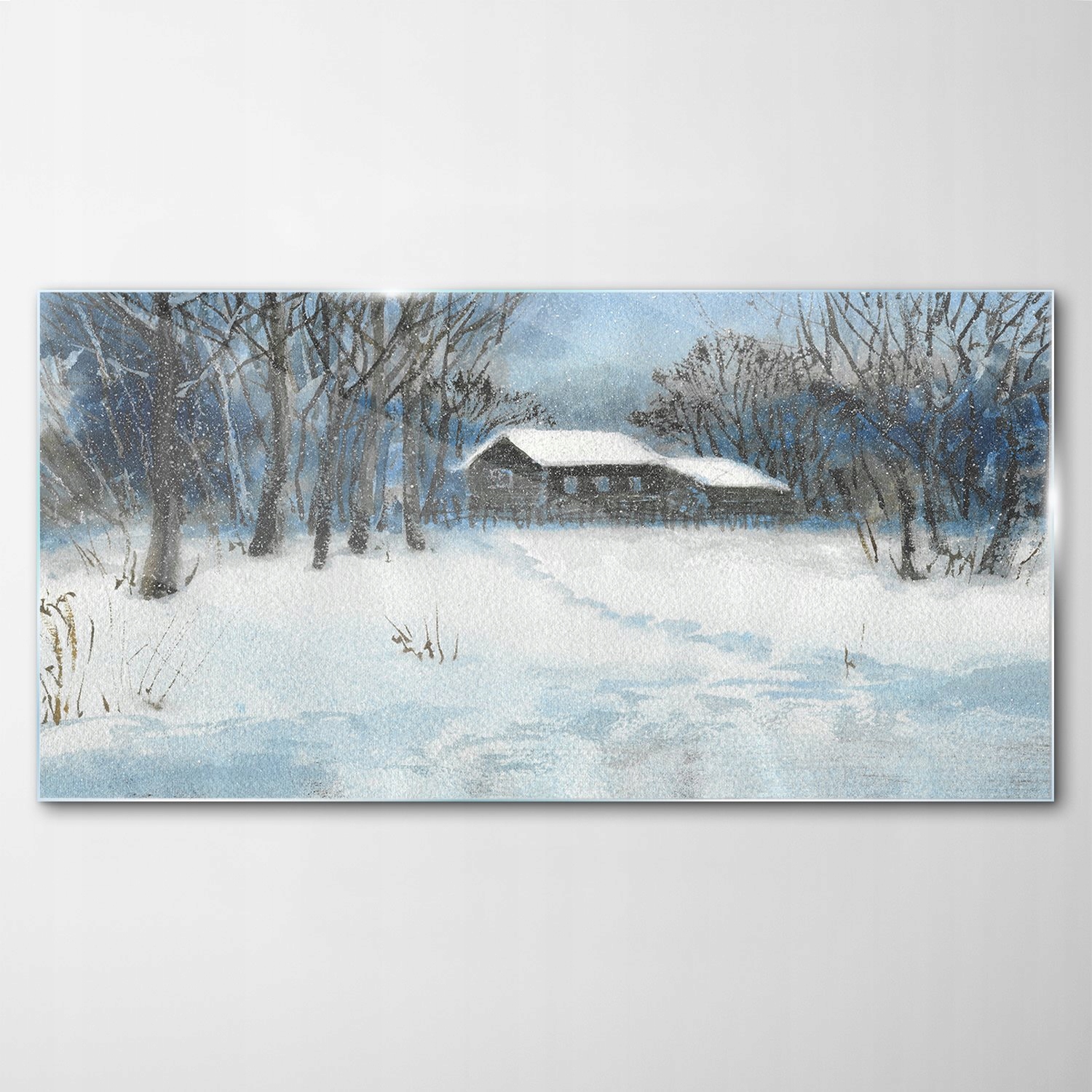 Sklenený obraz Dekor Zima Sneh Chata Stromy 120x60
