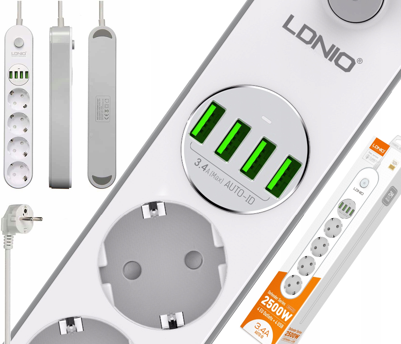

Listwa zasilająca 4 Gniazda 4x Usb Przedłużacz