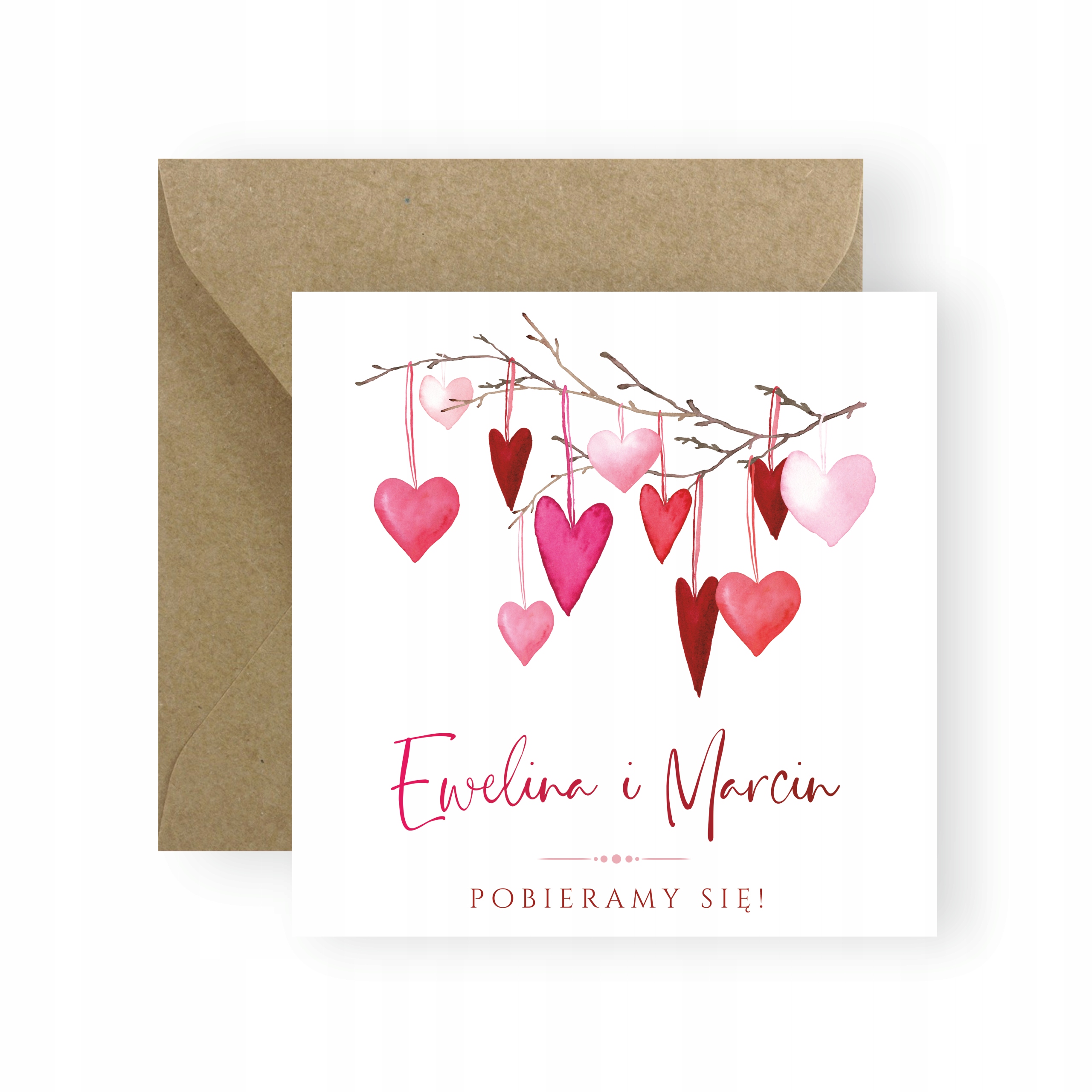 ZAPROSZENIA NA ŚLUB ŚLUBNE WESELE SERCA MINIMALISTYCZNE