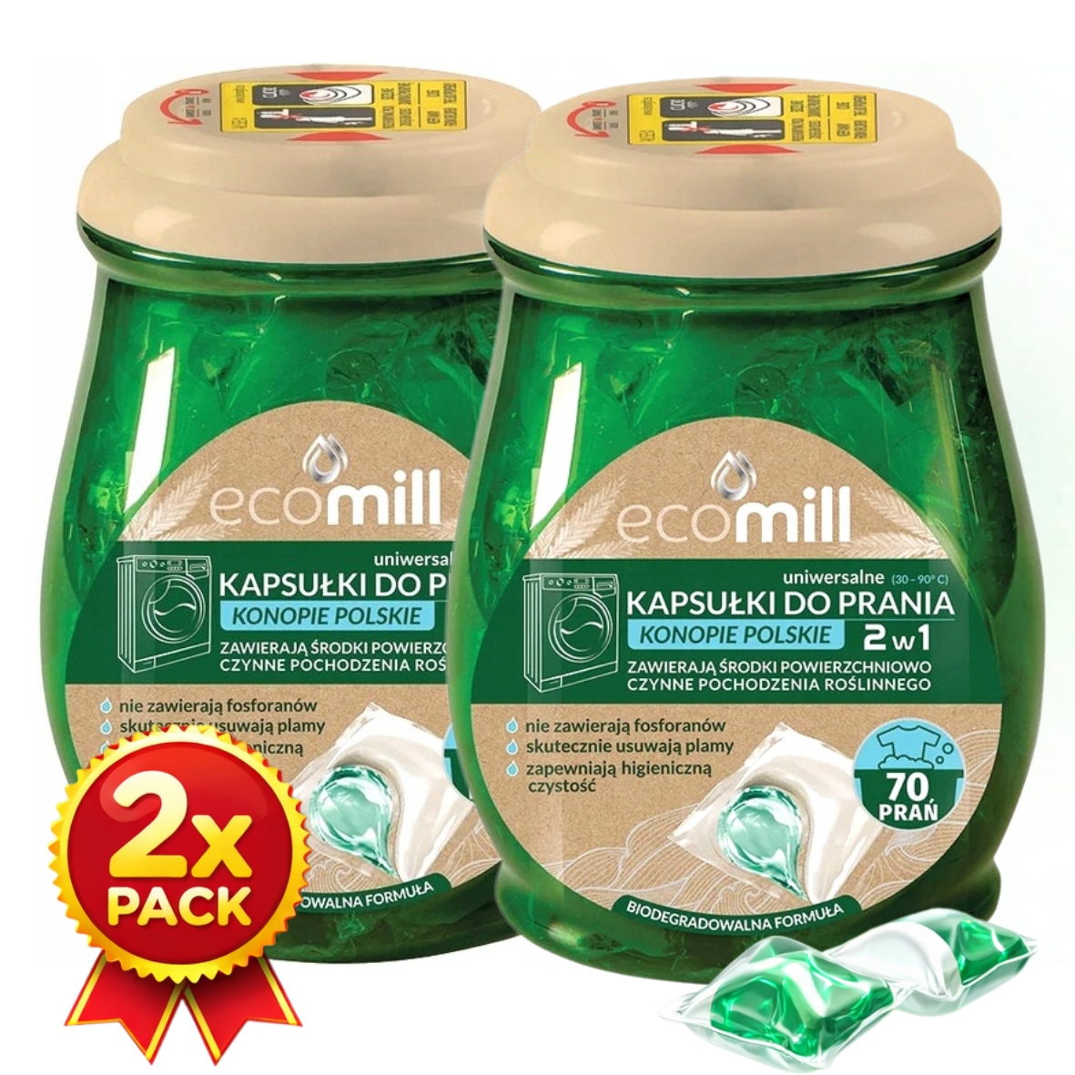 Levně Ecomill Kapsle na praní Konopí Polské 2x70 ks ekologické univerzální