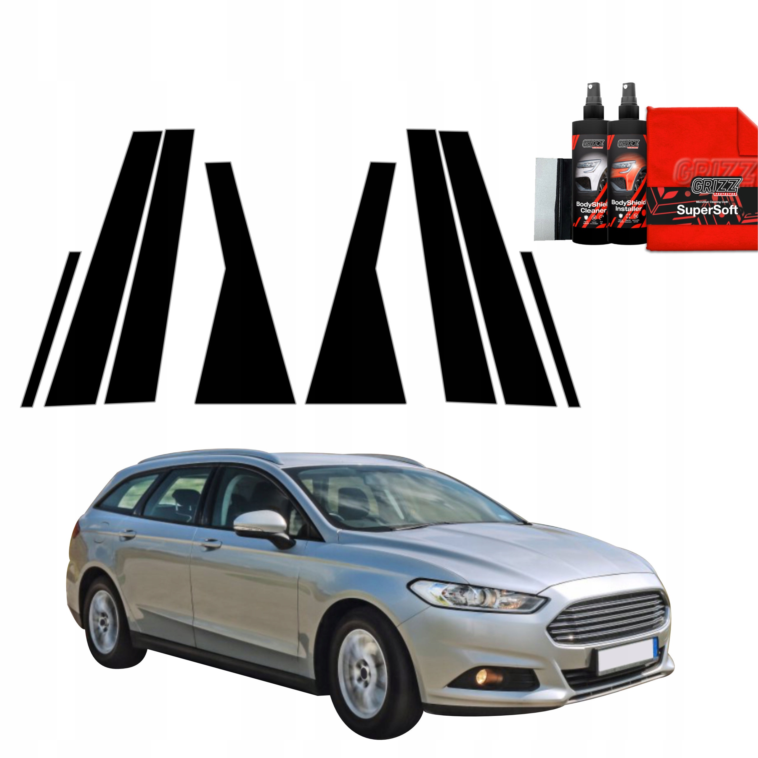 8v1 Černá fólie na sloupky pro Ford Mondeo Mk5 Kombi (2014-2019)