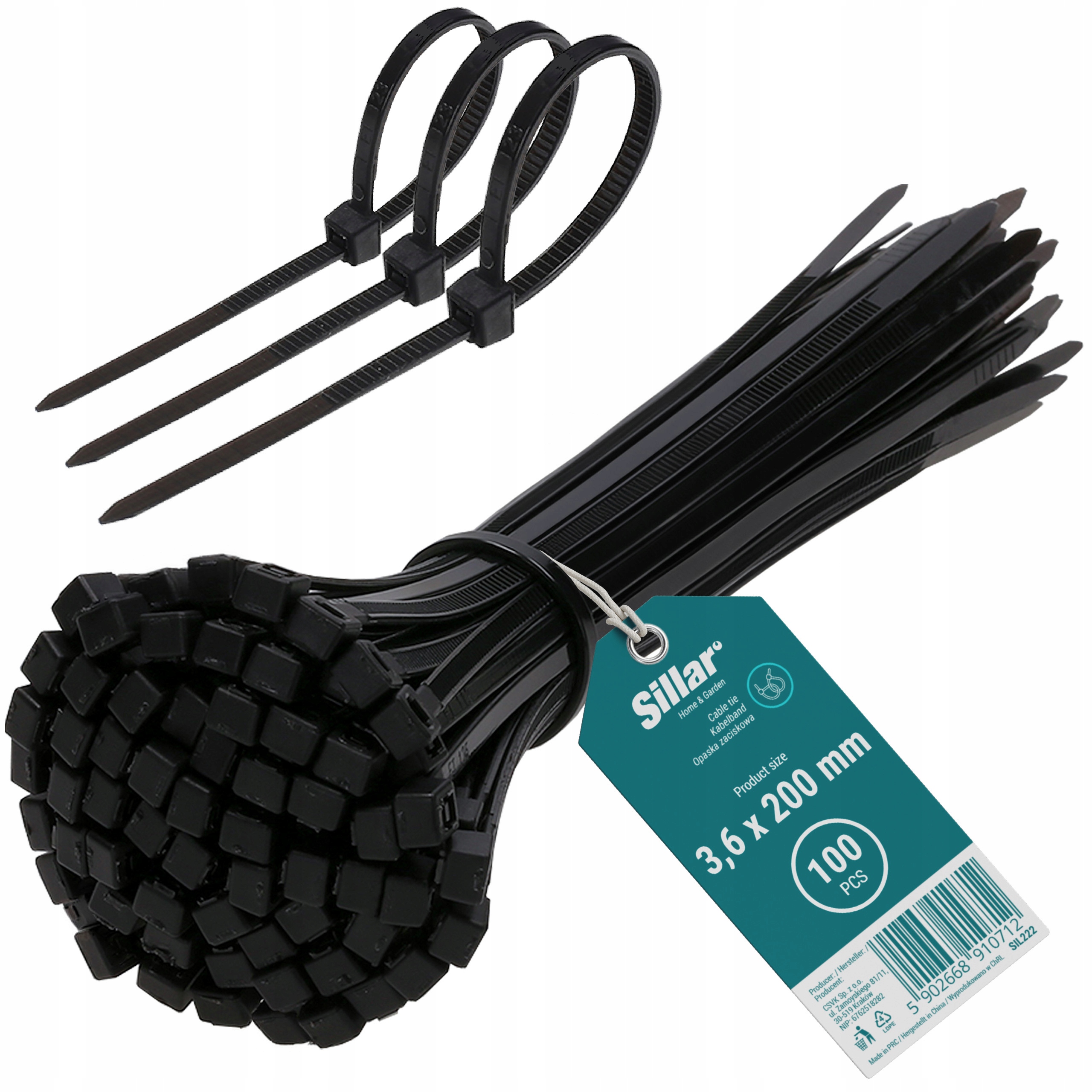 100x Trytytyki opaski obejmy zaciskowe kablowe ziperki trytki mocne 3,6x200