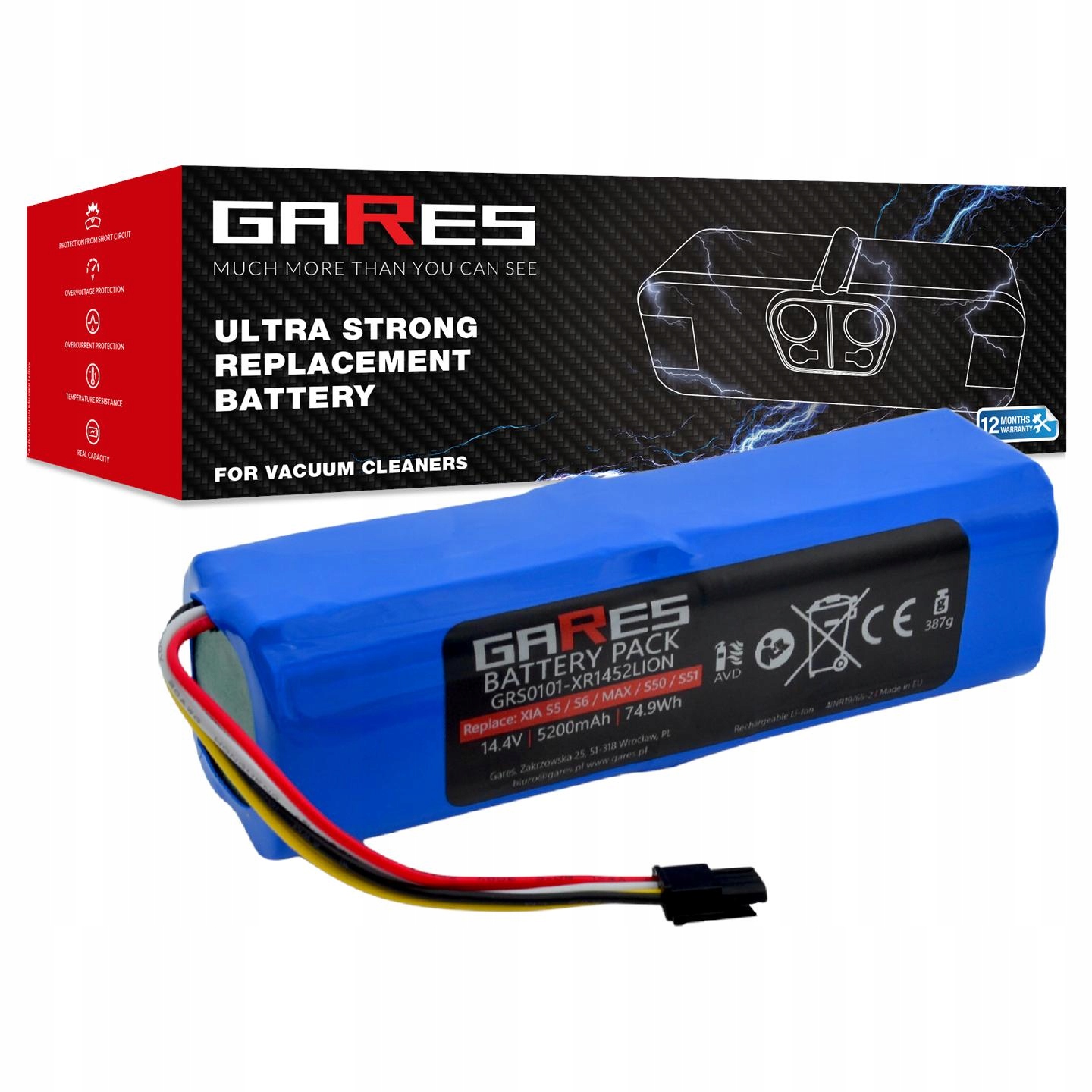 Akumulátor Gares pro Xiaomi Roborock S5 S5max S6 Q5 Q7 S7 max E4 E5 5,2Ah