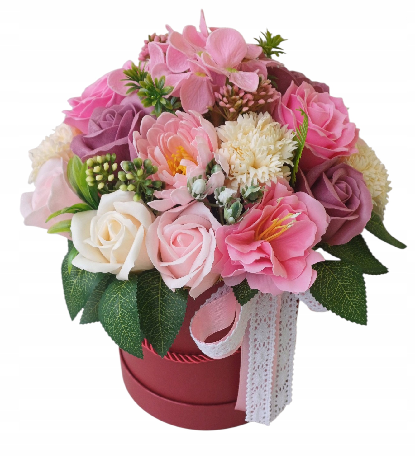 Duży Flower Box Kwiaty Mydlane Róże Bukiet torebka