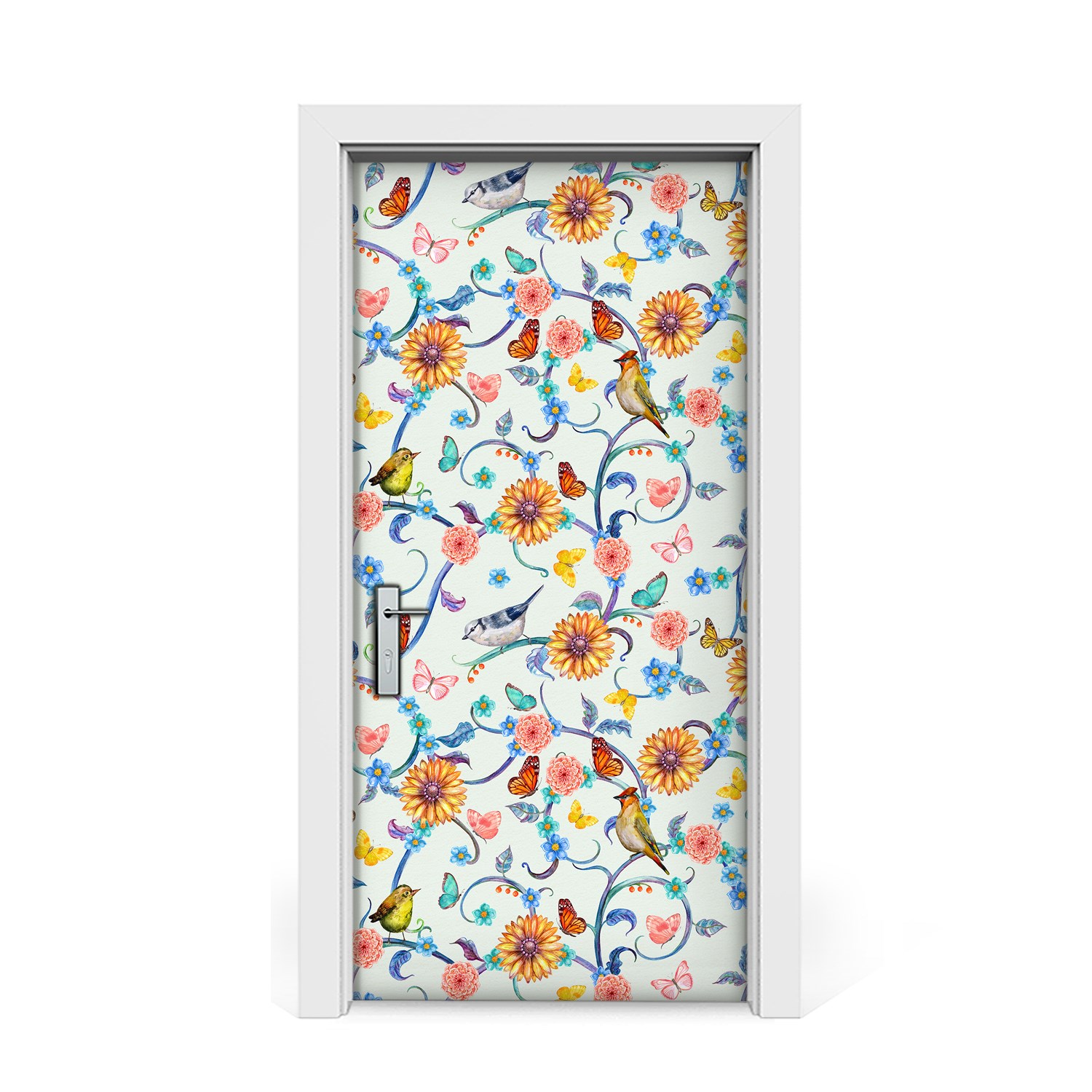 

Naklejka na drzwi Tropikalna flora i ptaki 95x205