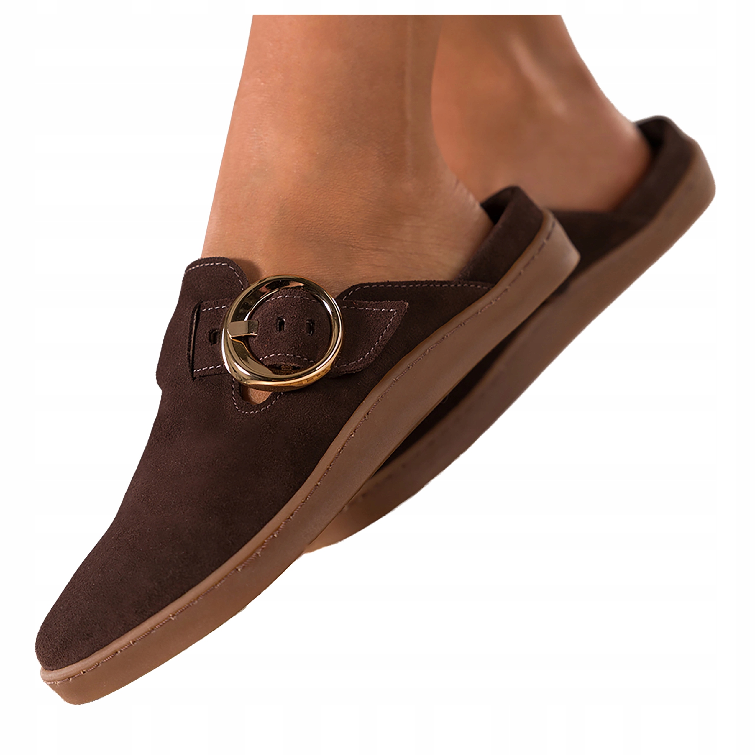 Čokoládové Nazouváky Dámské barefoot Pásek se sponou Elastické Kožené vel. 36