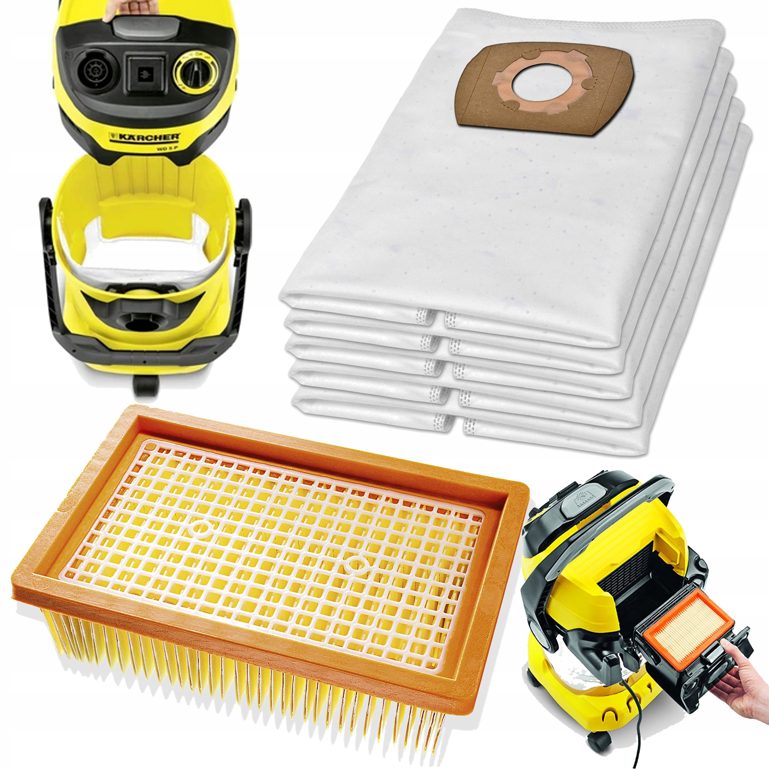 

5x Worki Do Odkurzacza Karcher Wd 4 5 6 Filtr