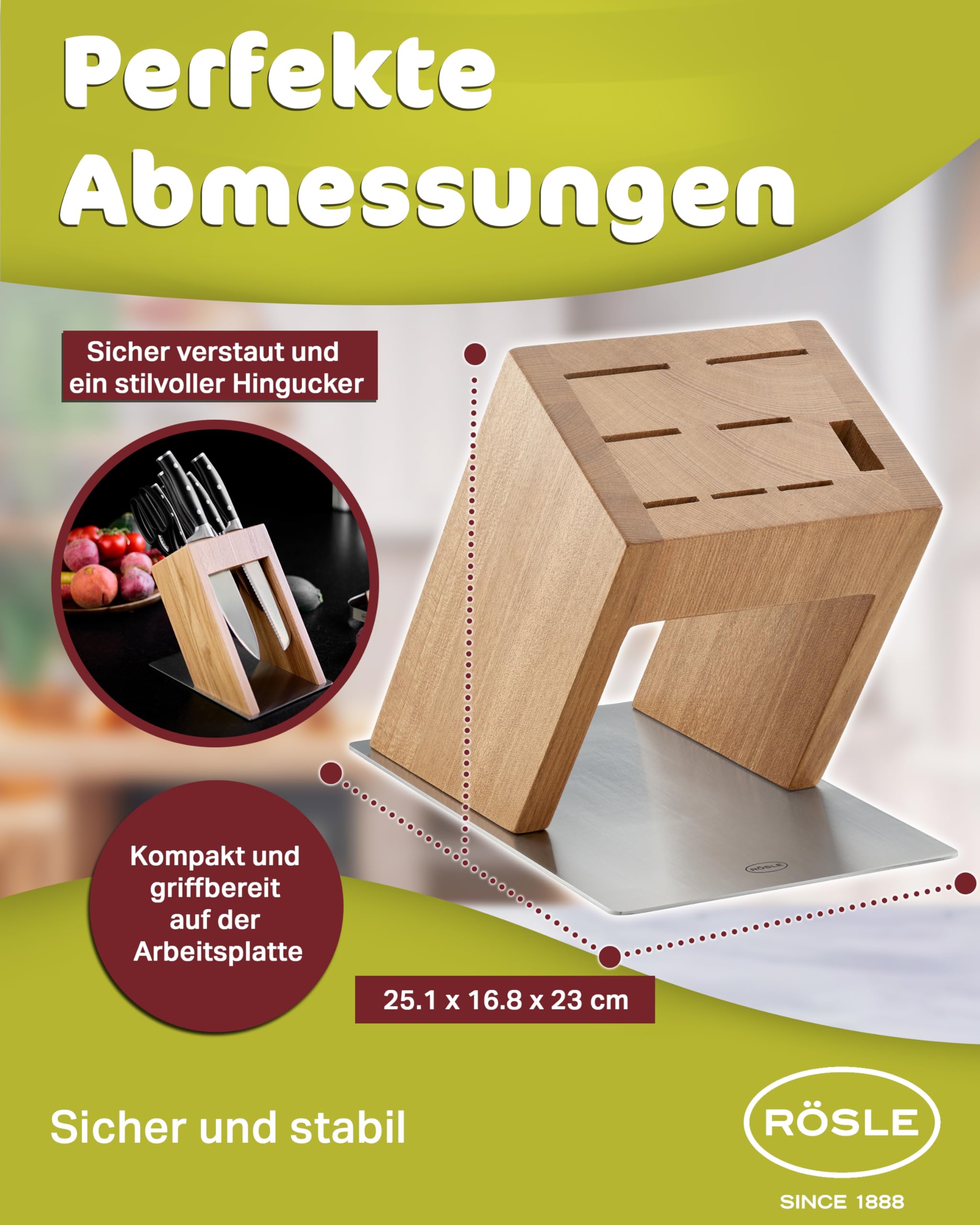 RÖSLE Blok Na Noże Design Stal Nierdzewna Drewno Wiązu Bez Noży — miniatura 8