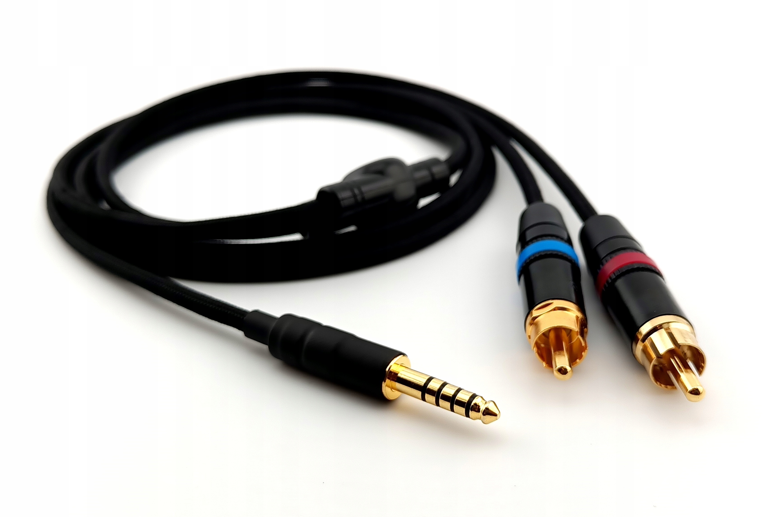 Ručně vyrobený vyvážený kabel, konektor jack 4,4 mm – 2 x Rca opletení 30 cm