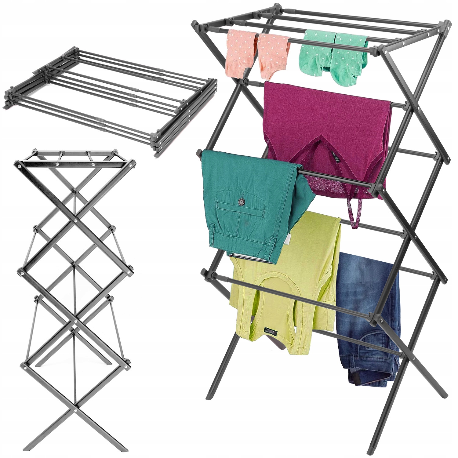 Levně Sušák Na Prádlo Horizontální Stojící Rozkládací Křídla Antracit Grafit