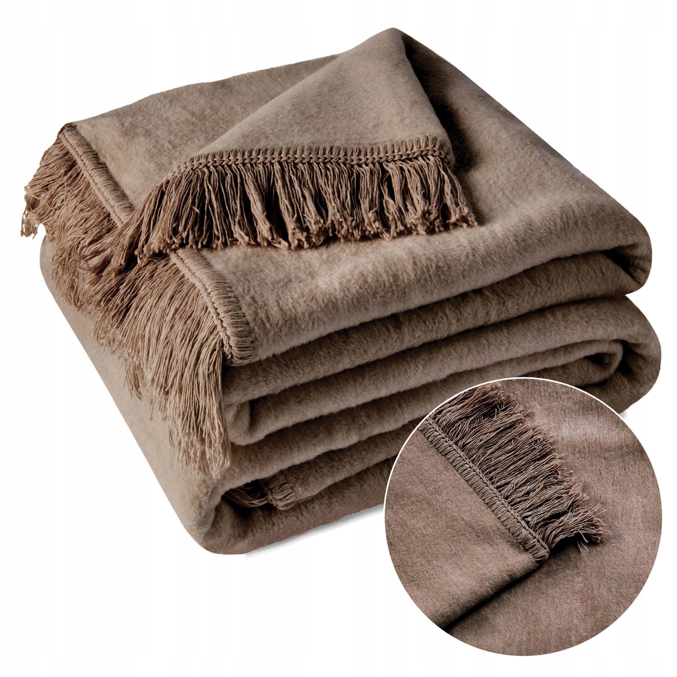 Koc Bawełniany Cotton Cloud 150X200 Jednobarwny Wykończenie Frędzle Brąz