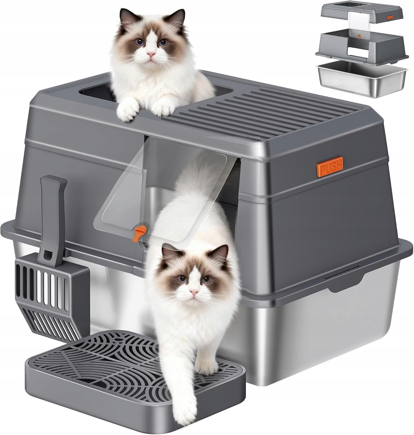 Levně Toaleta Pro Kočky uzavřená 3v1 z z nerezové oceli s lopatkou a patkou