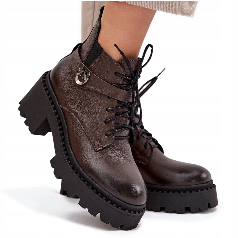 Kotníkové Kotníkové Boty Z Pravé Kůže S Plockovým Patkem A Izolovaným Pásek Zazoo 60557 Čokoláda 40