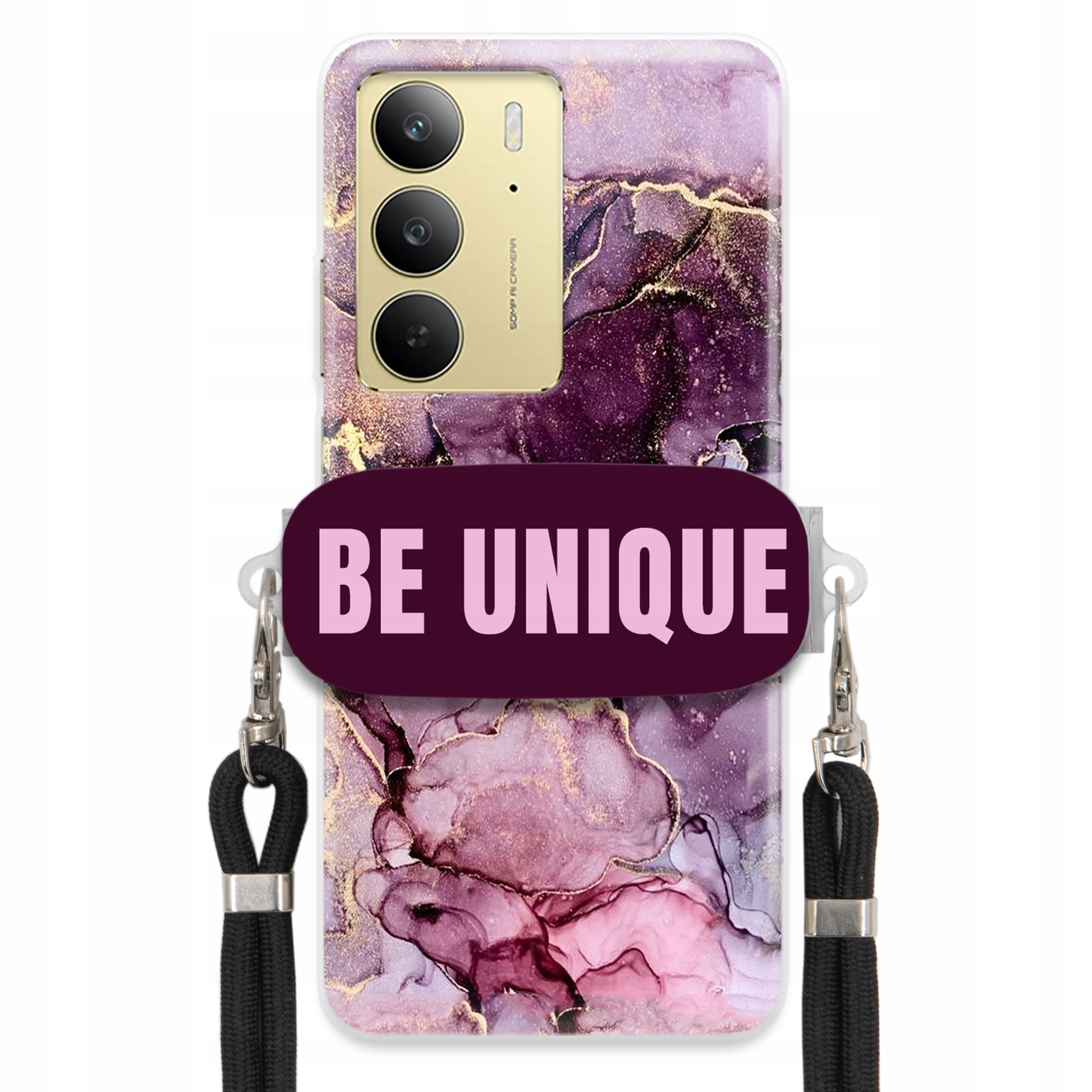 Pouzdro Premium pro Realme C75 4G Case Uchywt Šňůra Černá Fialová Mramor