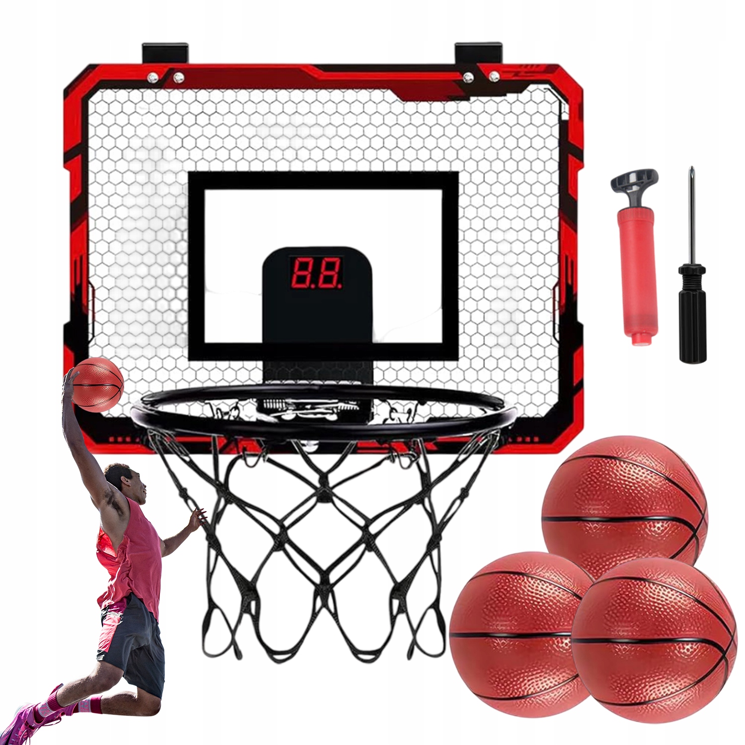 Przenośny Kosz Do Koszykówki Nad Drzwiami Led 3 Tryby Licznikiem
