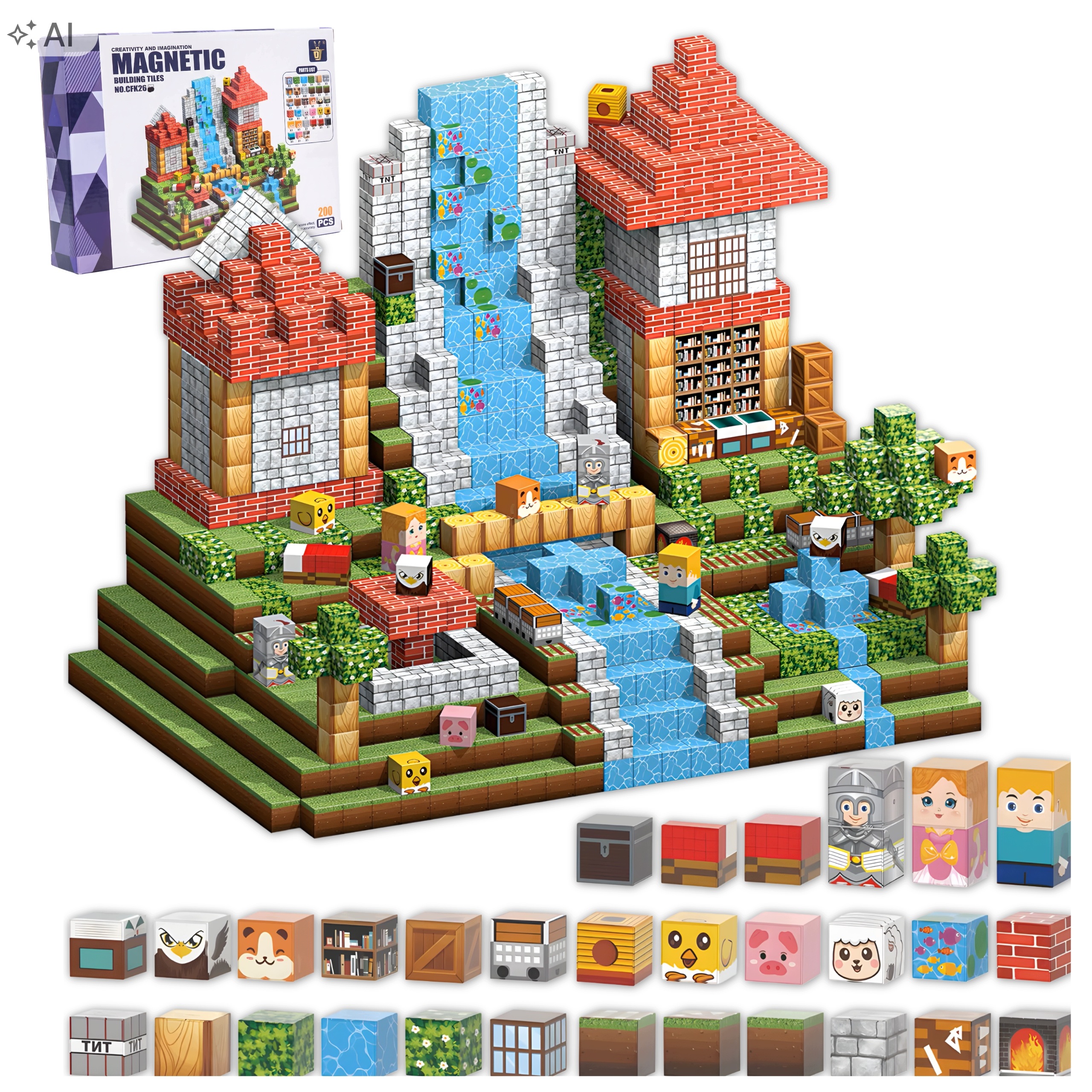 Klocki Magnetyczne Minecraft Sześciany 200 Elementów Do Budowania Rozwojowe