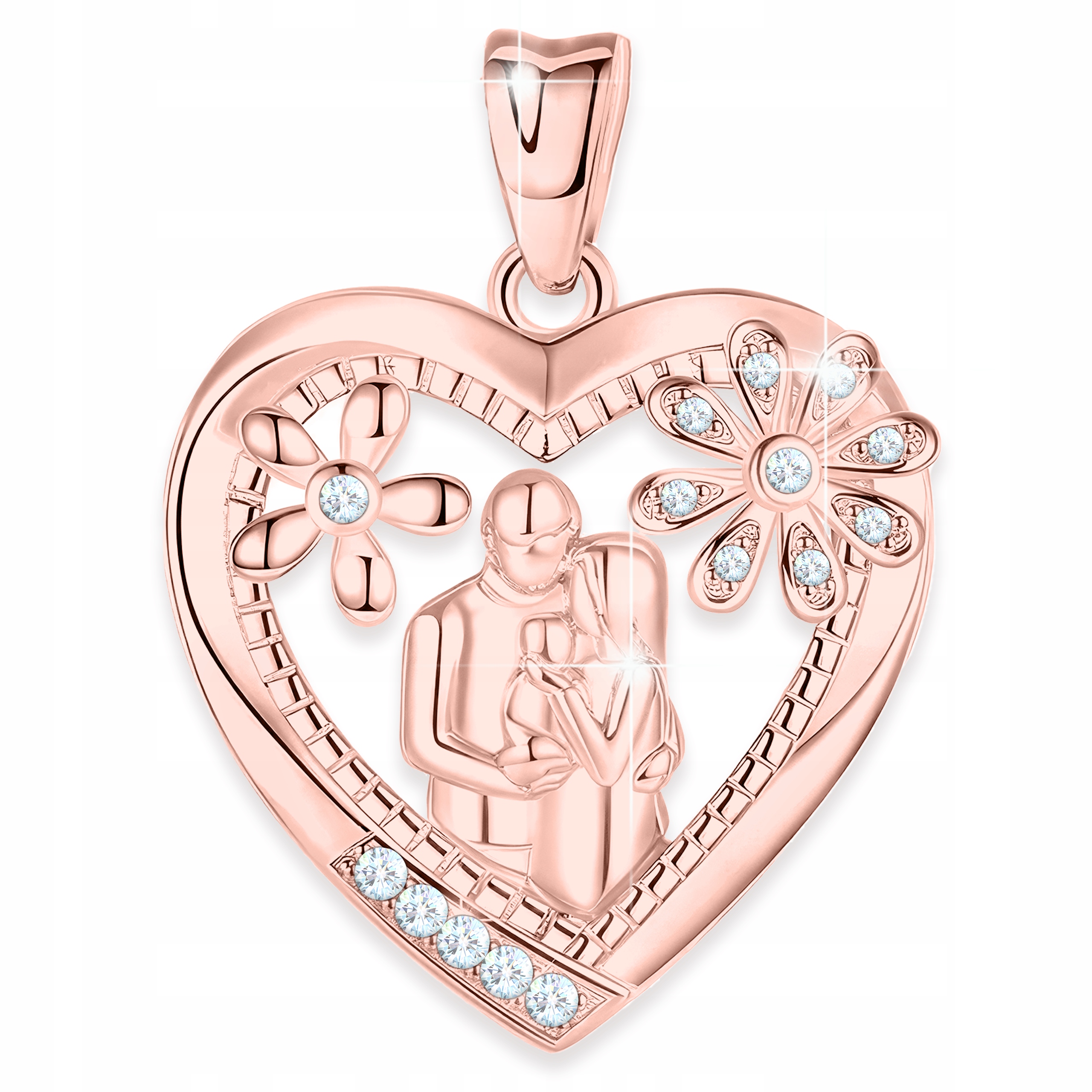 Přívěsek na řetízek Pozlacené srdce Rodina Máma Táta Dcera Stříbro 925