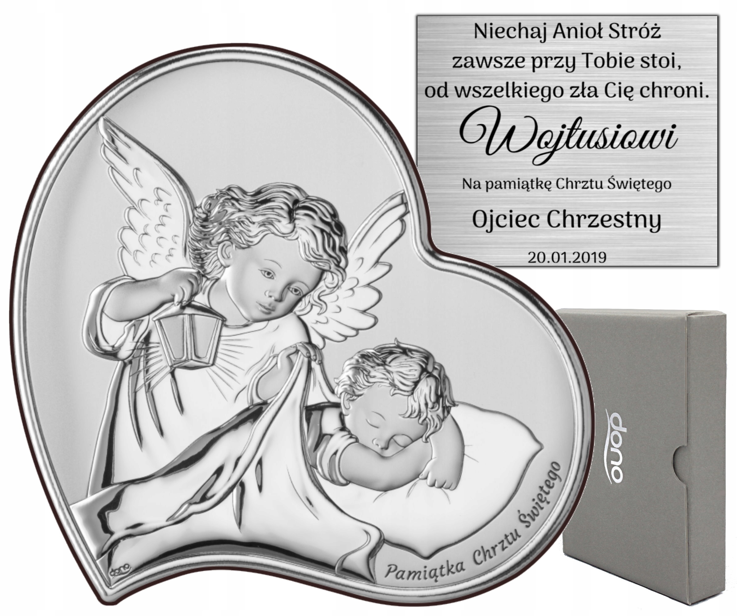 

Srebrny Obrazek Pamiątka Chrztu Świętego Grawer