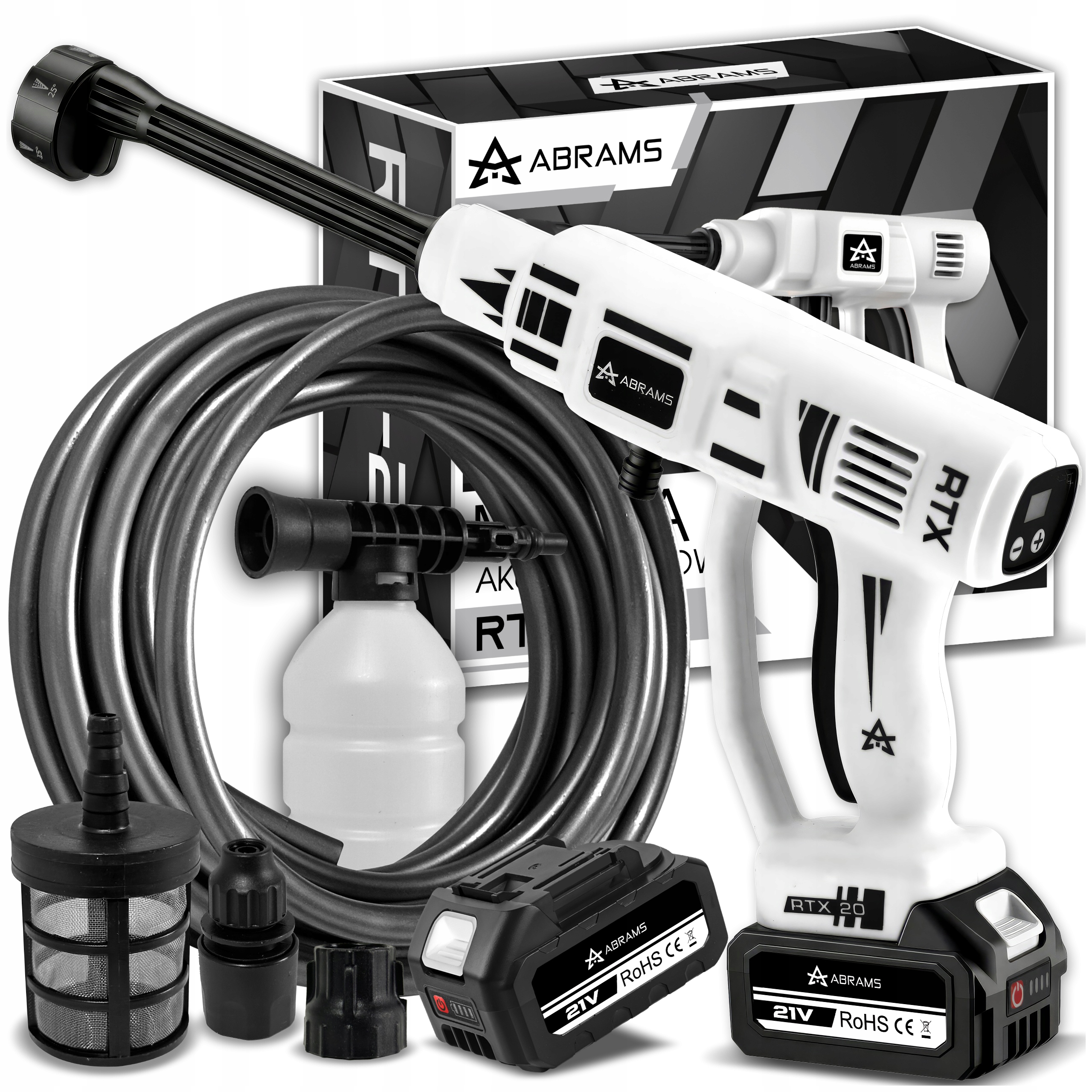 Myjka Ciśnieniowa Akumulatorowa 60BAR 2 X Aku 4AH 21V Multi Dysza Zestaw