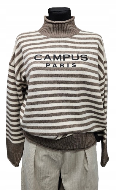 Roztomilý Měkký Pologolfový Svetr S Proužky Campus Paris