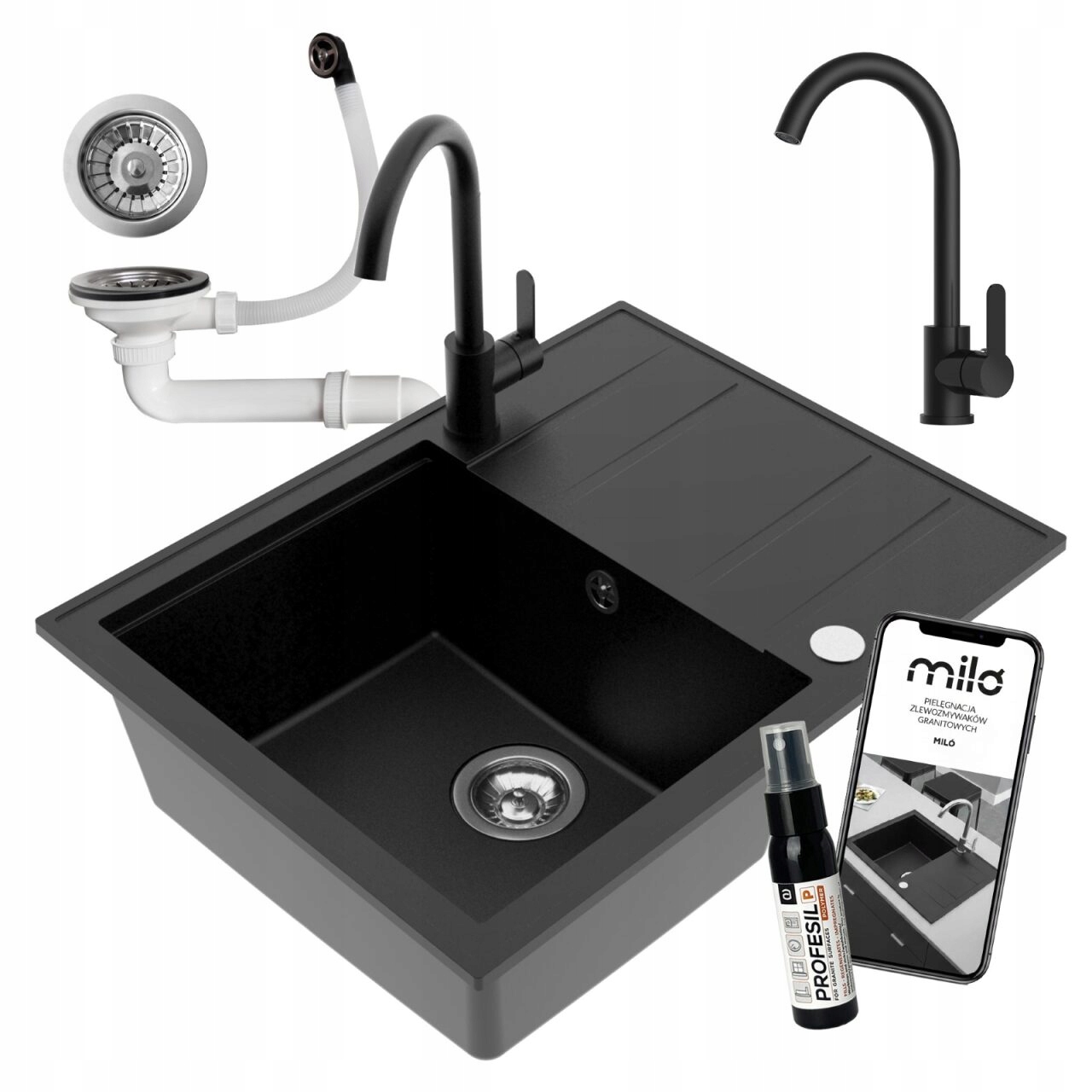 Drezový Kuchynský Drez Granitový Jednokomorový Emporio Batéria Sifón