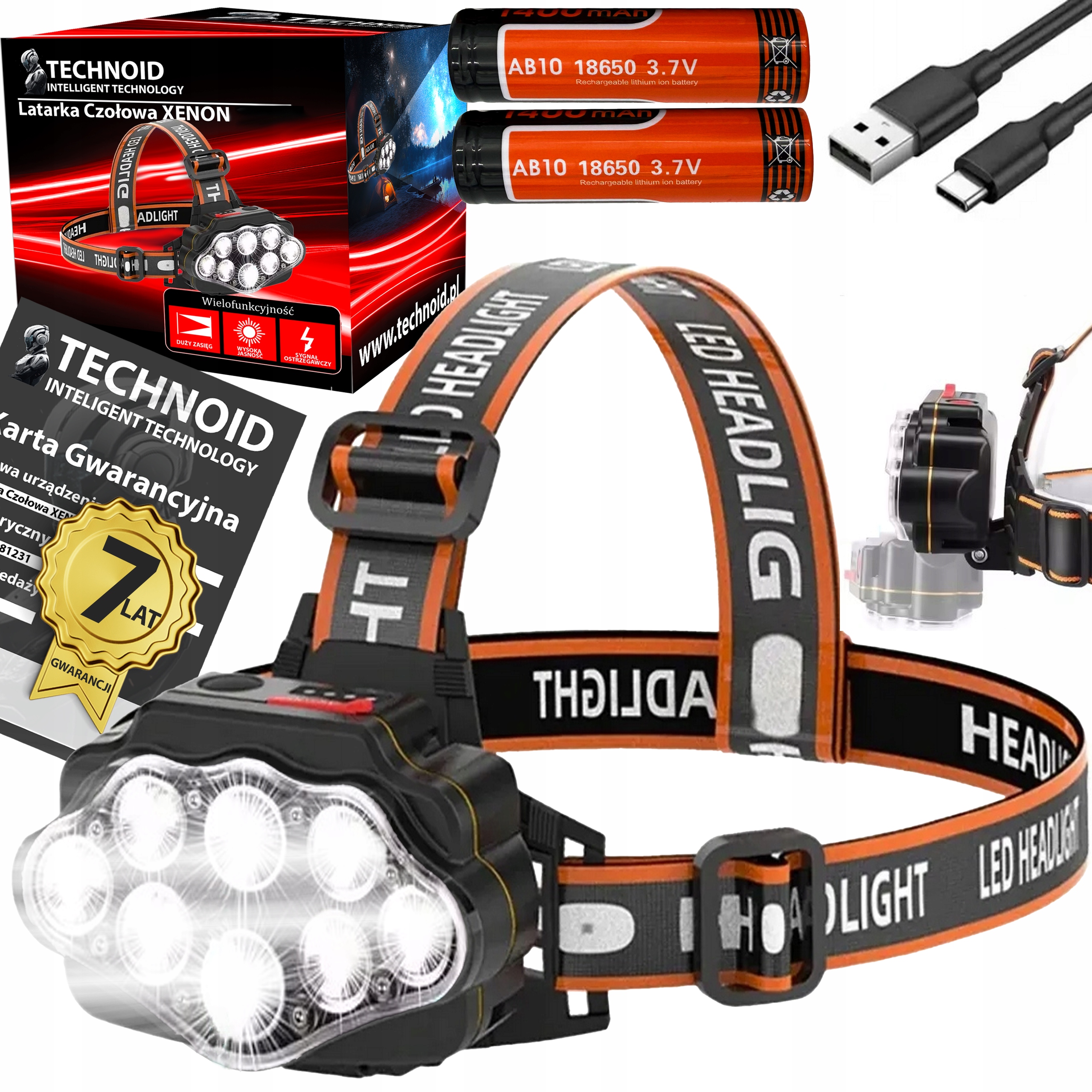 Čelovka Technoid Xenon 5000T 5000LM 8 Led 4 Režimy Výkon Turbo Gigant