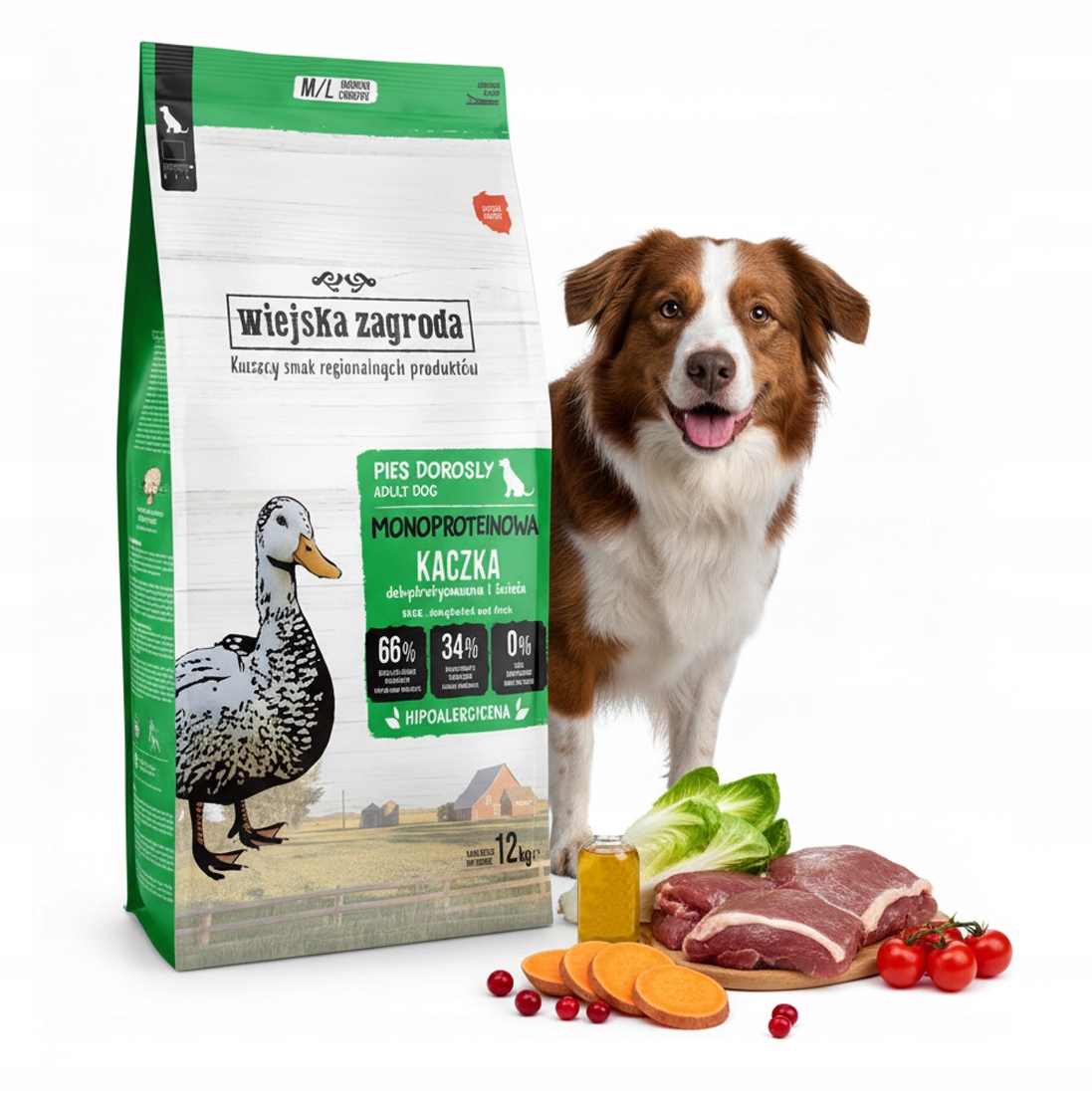 Wiejska Zagroda Monoproteinowa Kaczka M/L 12kg Karma sucha dla psa