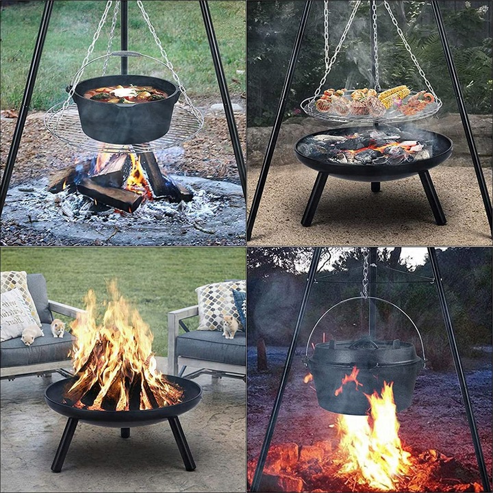 ПІЧ ТРИНОЖКА ПІДВІСНА САДОВИЙ КАМІН ГРИЛЬ 47СМ ЧАША 52C Матеріал сталь