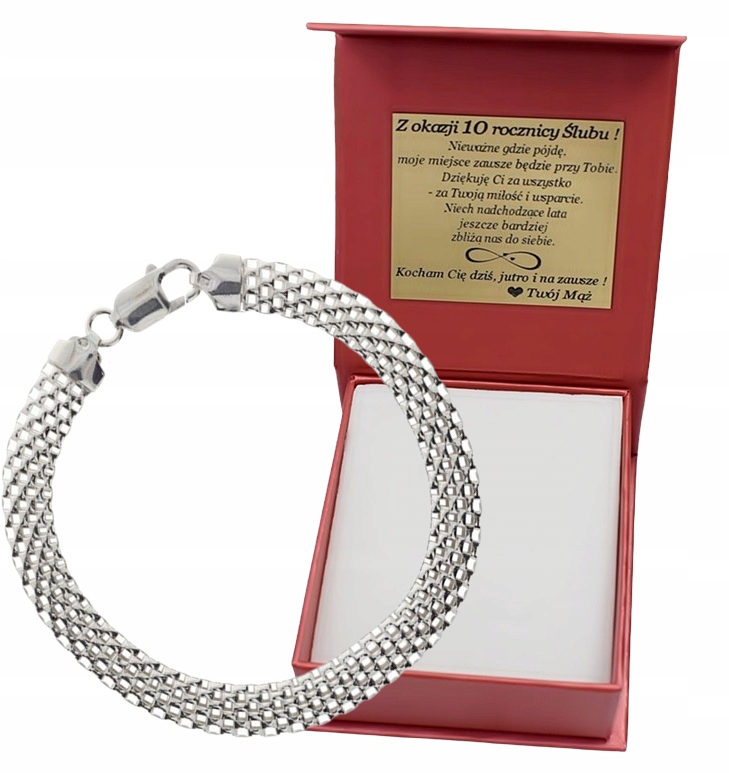 Bransoletka Srebrna Damska Tub Ażurowy 8,00 mm Szeroka Grawer