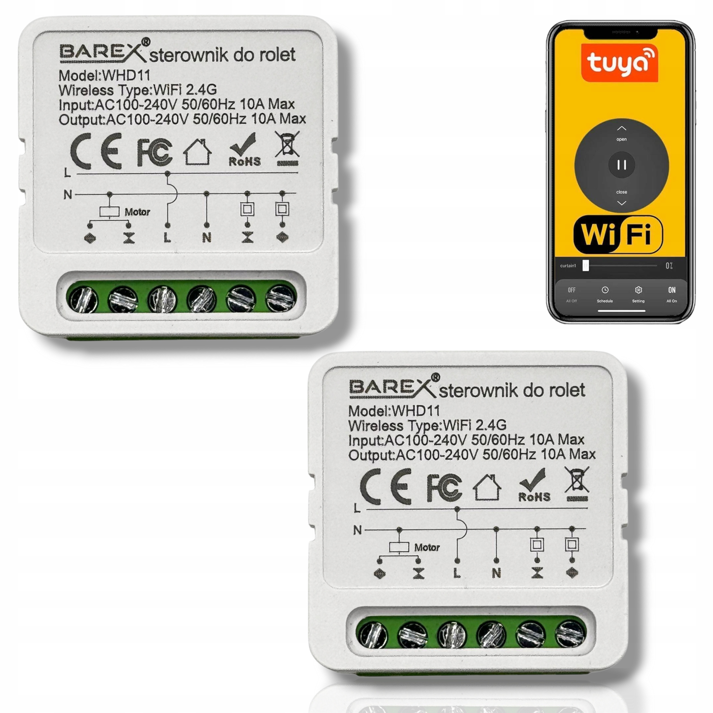 Zestaw 2x Inteligentny Wi-Fi Moduł do Sterowania Rolet i Zasłon Tuya 10 A