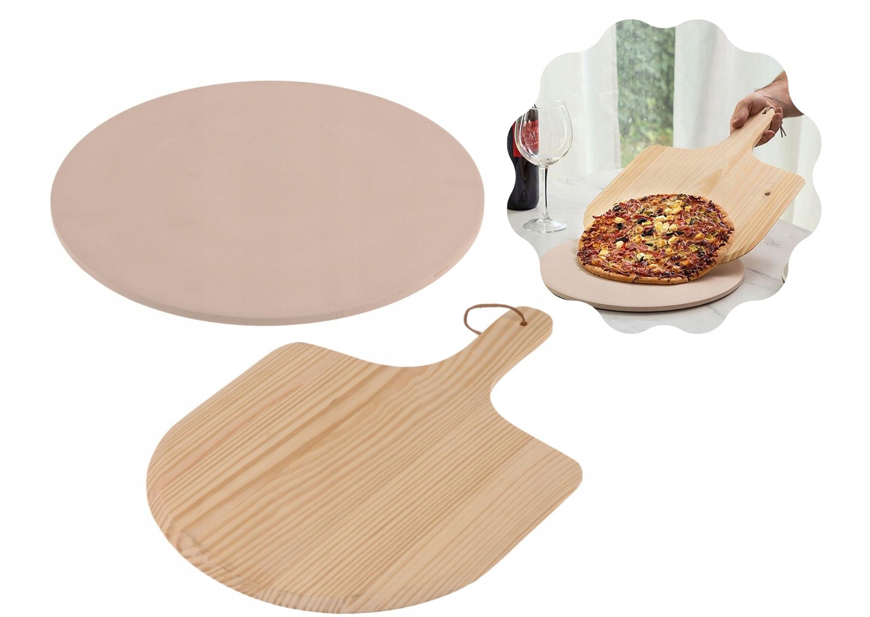 

Kamień do pieczenia pizzy z deską komplet