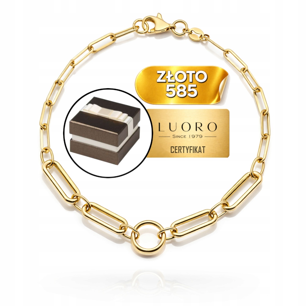 Náramek Zlatý 585 14K Články Dlouhé Kolečko 19 CM Elegantní