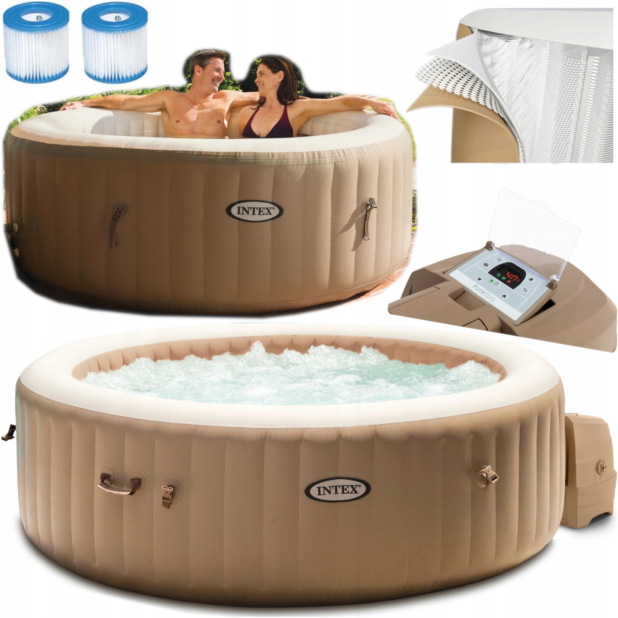 Spa Ogrodowe Dmuchany Basen Z Hydromasażem 196cm 120 Dyszy Pełen Zestaw XXL