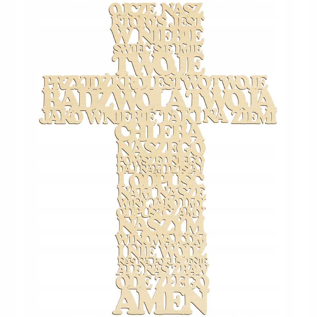 Dřevěný kříž na zeď Křest s modlitbou Otče Náš 70 cm Moderní