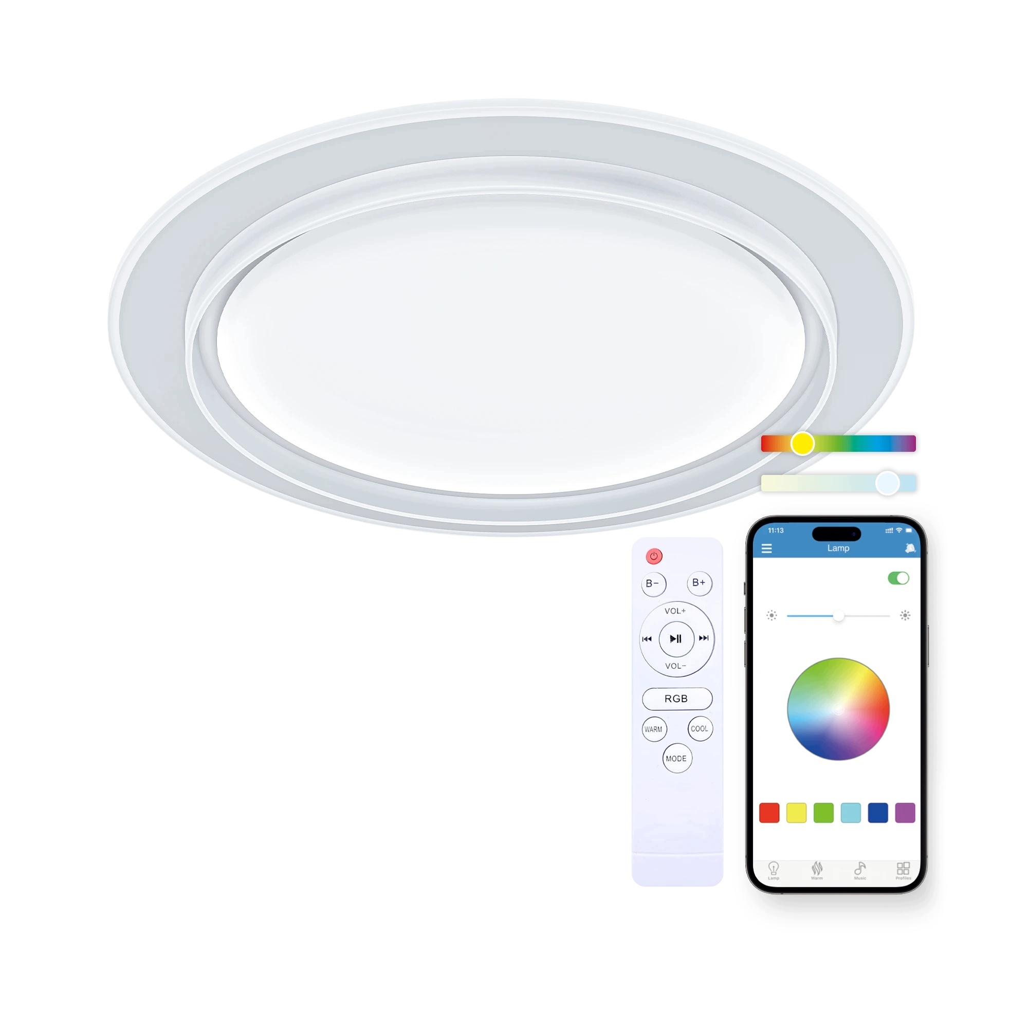 Ksix Sfera lampa sufitowa z głośnikiem, Rgbic+cct, 49 cm, 35 W