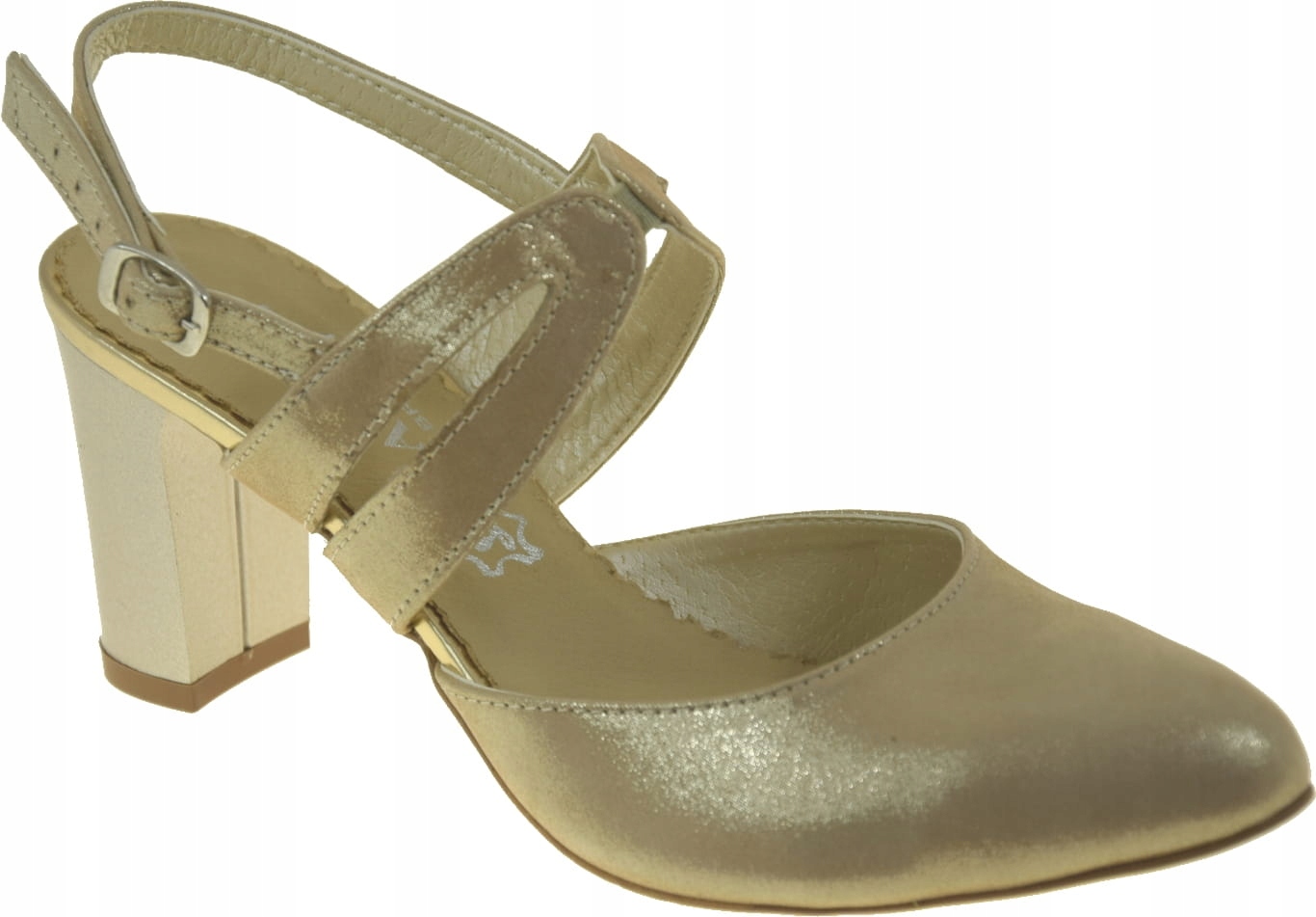 Elegantní Sandály Natalie 507 Přírodní Kůže Béžová Zlatý Podpatek 7,5 CM VEL.37