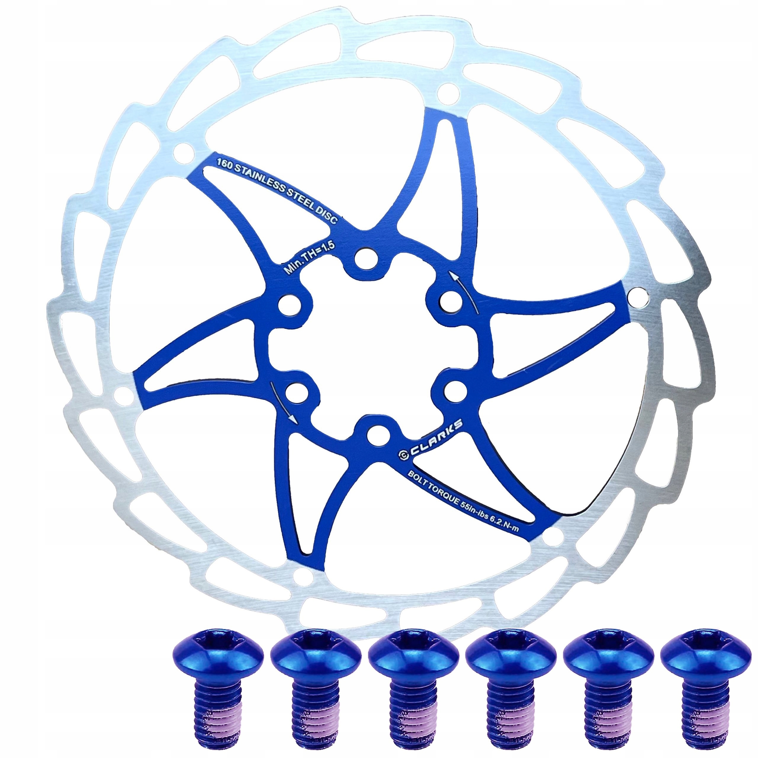 Rowerowa Tarcza Hamulcowa Niebieska 160mm CLARKS Śruby Niebieskie