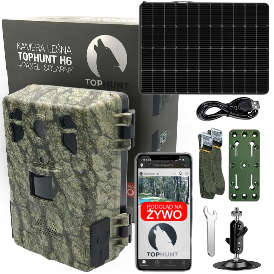 Kamera Fotopułapka H6 z podglądem na żywo 2.7K 4G+Solar+6xAku kolor Green